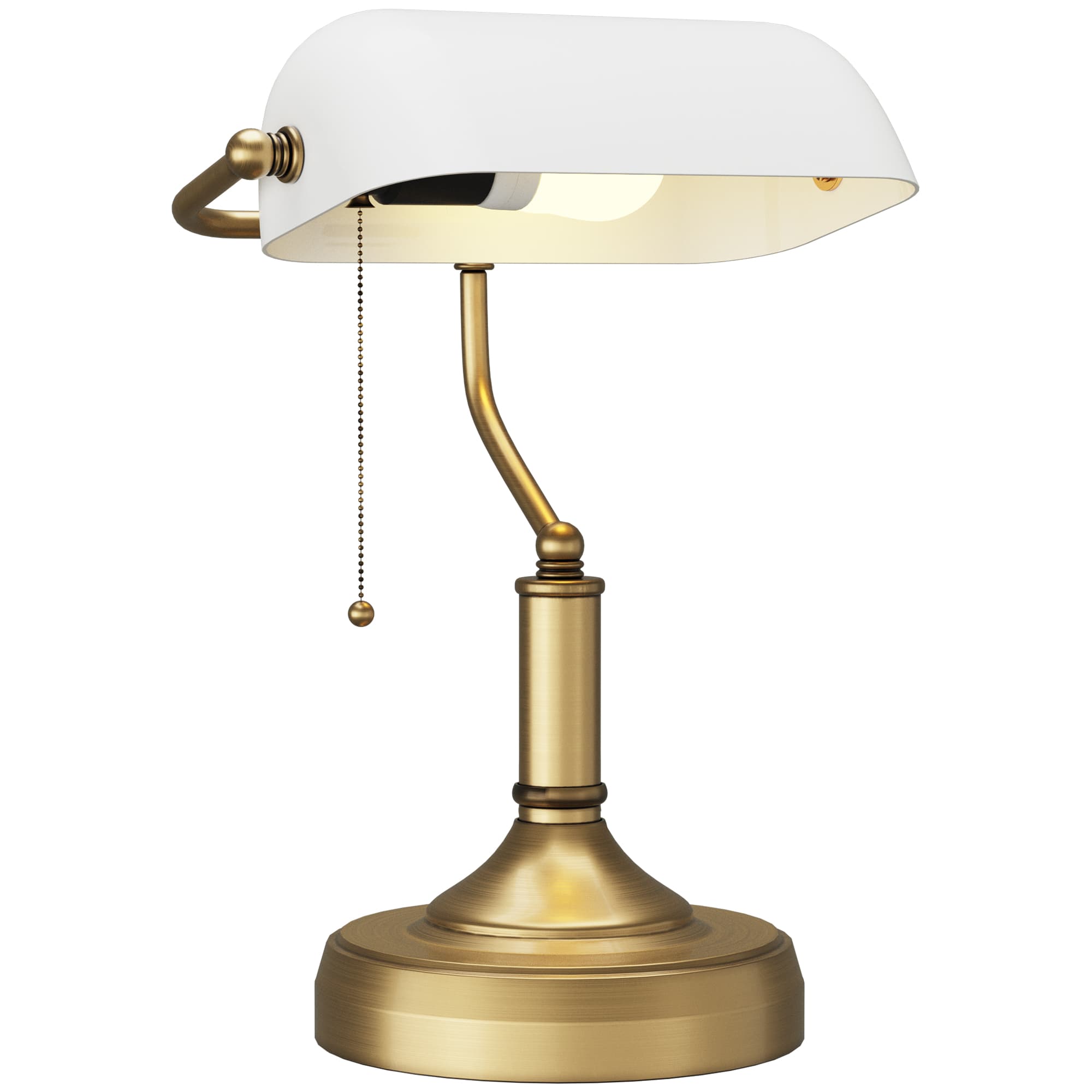 HOMCOM Banker's Desk Lamp with Antique Bronze Tone Base, Table Lamp with White Glass Shade for Home Office, White | Aosom UK