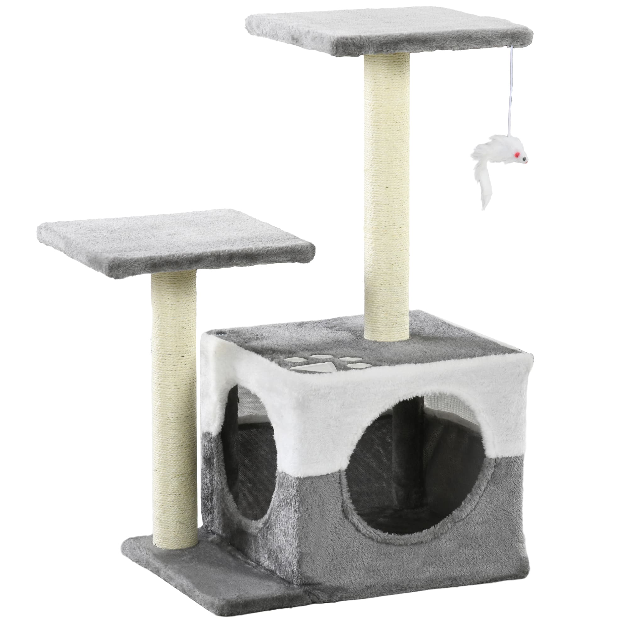 PawHut Deluxe Cat Climber: Sisal Scratching Posts, Cosy Condo, Elevated Perches & Playful Mouse, Sleek Grey | Aosom UK