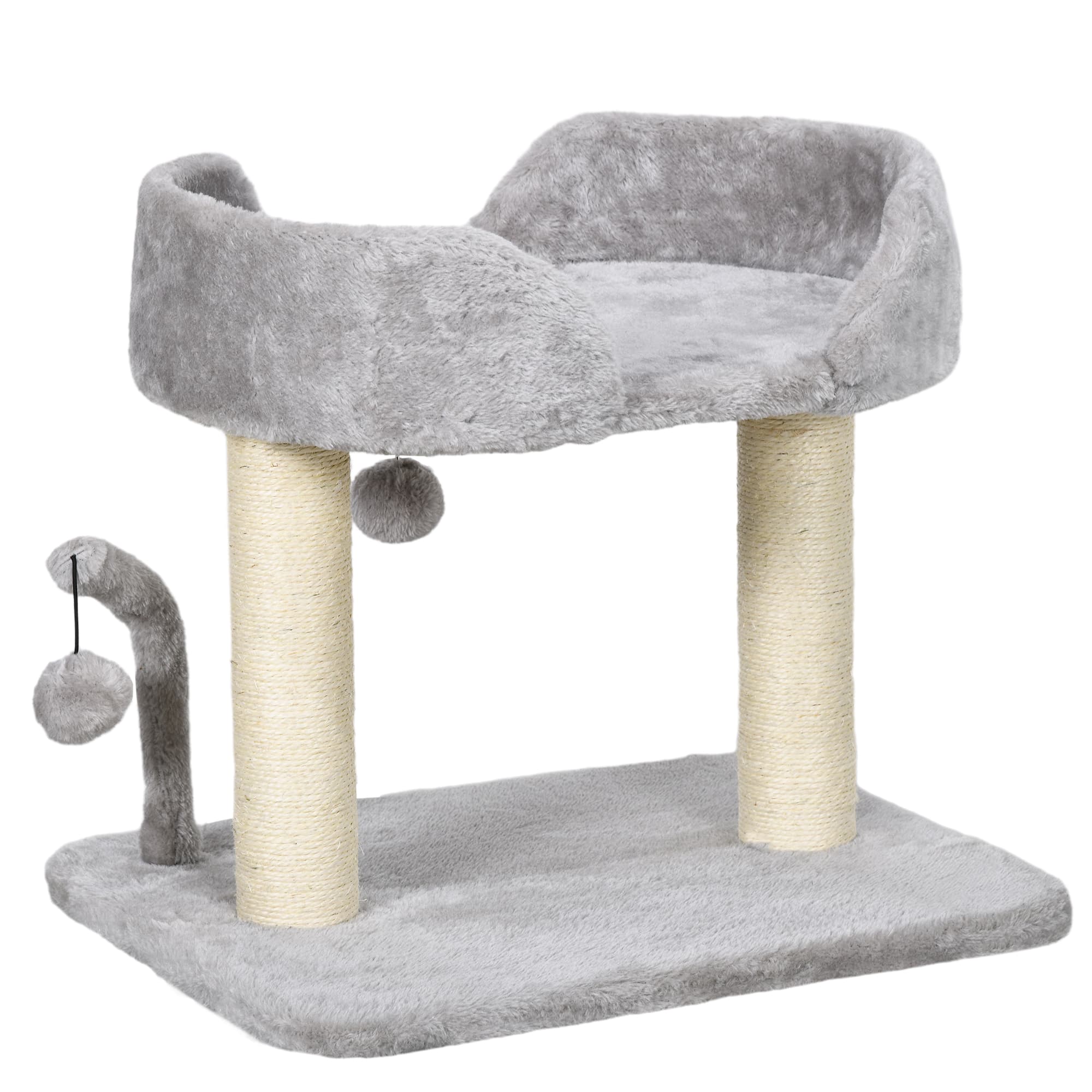 PawHut Indoor Cat Tree: Compact Activity Centre with Sisal Scratching Post & Toy Balls, Light Grey, 42cm | Aosom UK