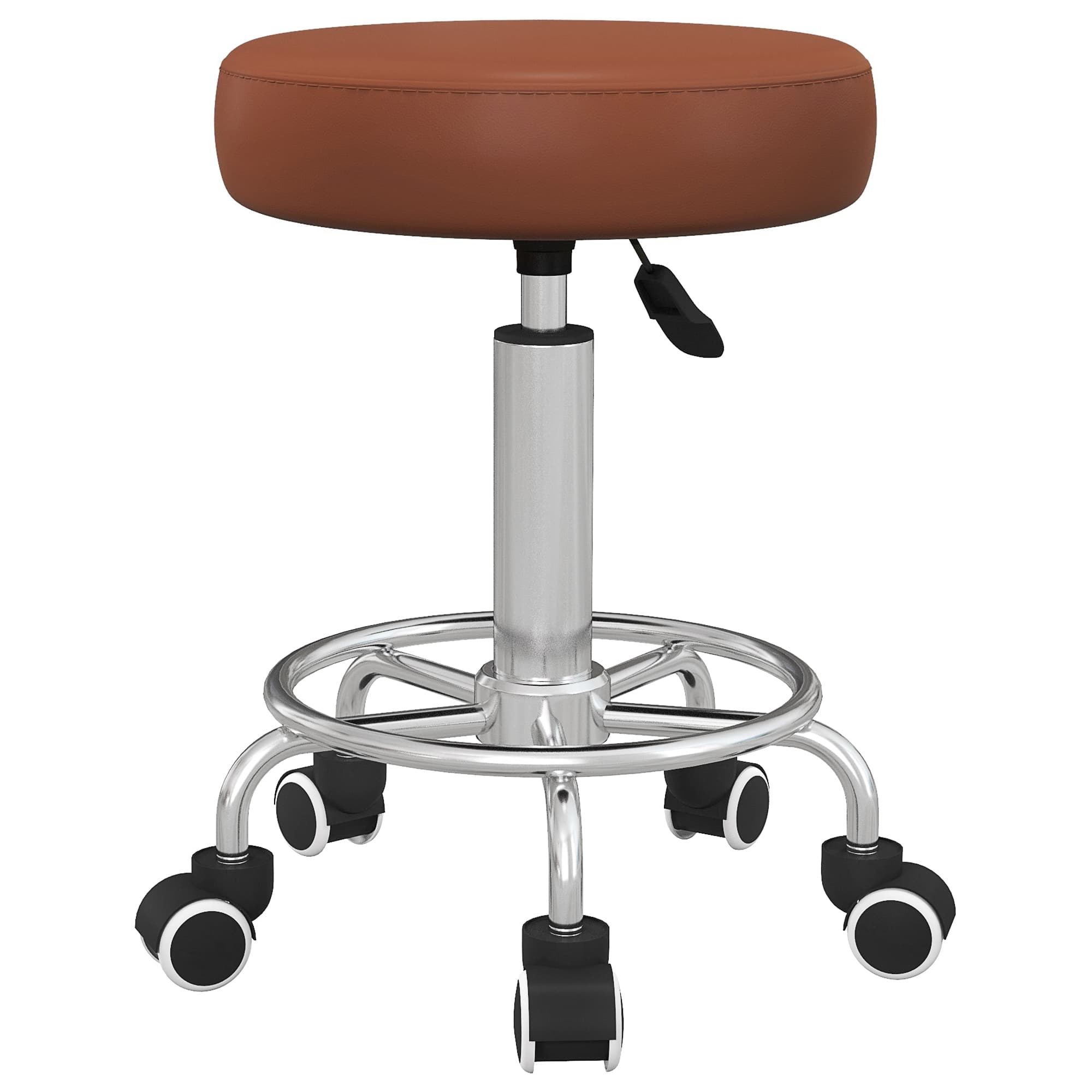 Vinsetto PU Leather Rolling Stool, Height Adjustable Stool Chair with Wheels for Salon, Massage, Spa, Brown | Aosom UK
