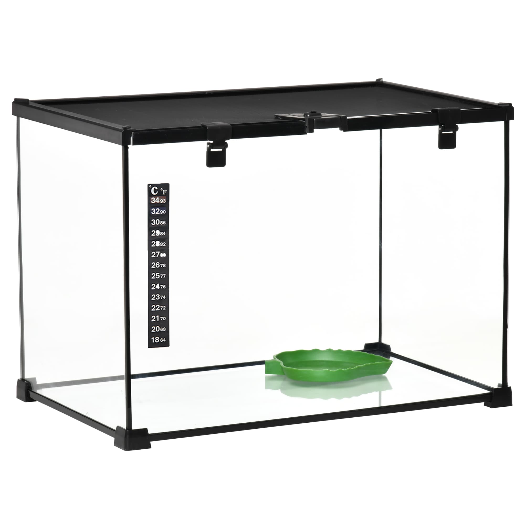 PawHut 50 x 30 x 35 cm Reptile Glass Terrarium, Reptile Breeding Tank, Climbing Pet Glass Containers w/ Strip Patch Thermometer, Black | Aosom UK