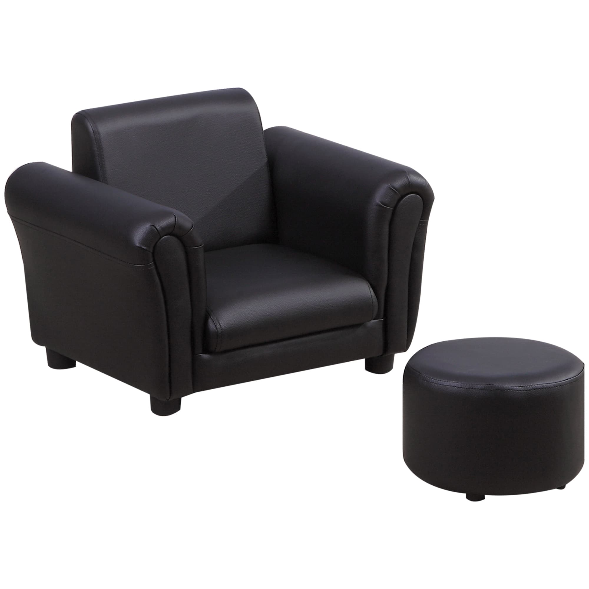 HOMCOM Toddler Chair Single Seater Kids Sofa Set, 54 x 42 x 41cm, Kids Sofa with Stool, Black | Aosom UK