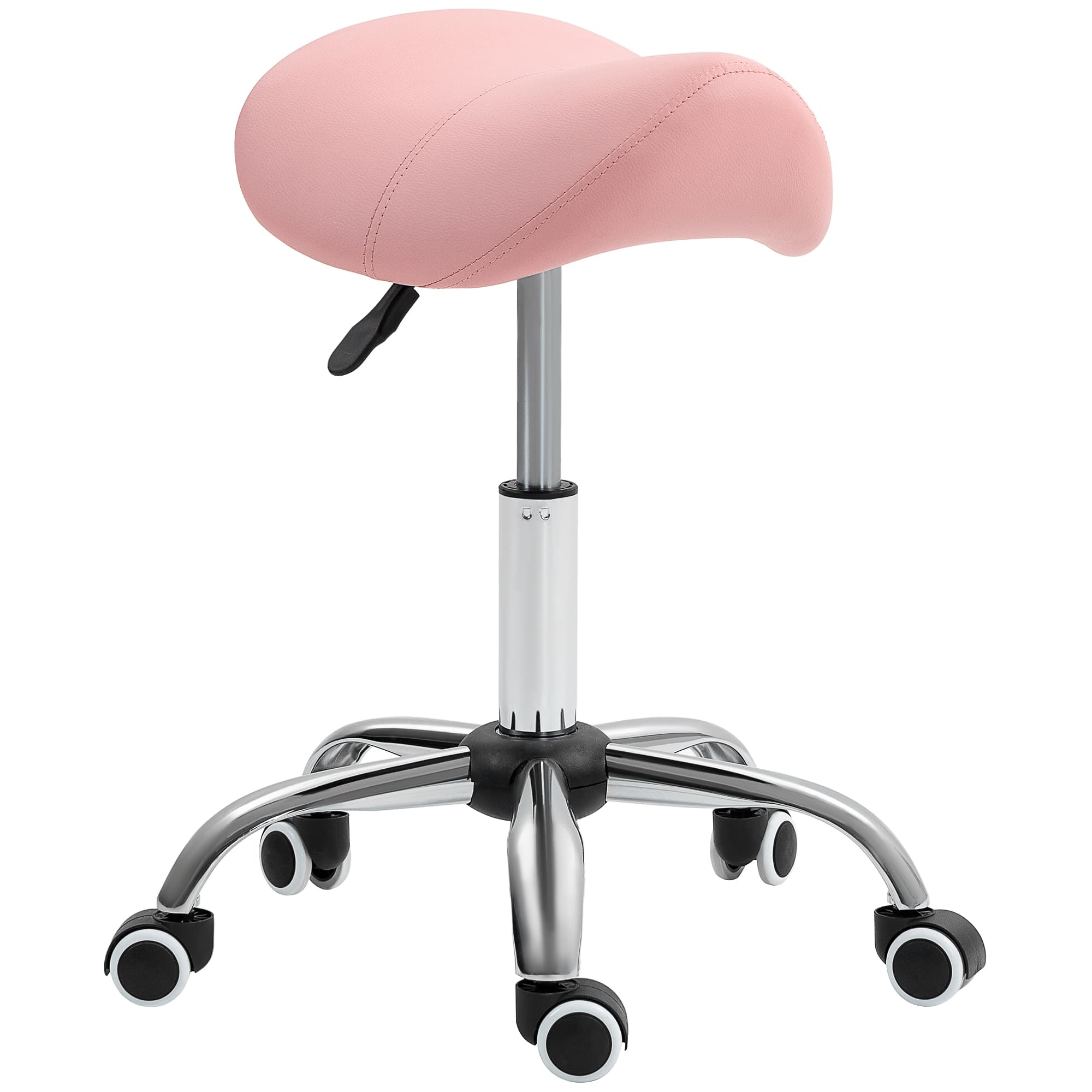 HOMCOM Saddle Stool, Height Adjustable Salon Chair for Massage Spa, Faux Leather, Pink | Aosom UK