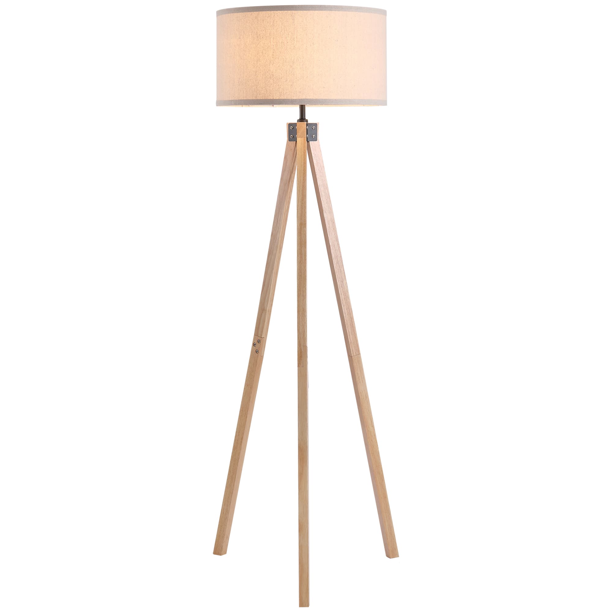 HOMCOM Floor Standing Lamp, Floor Lights with Cylinder Shaped Linen lampshade, Tripod-Style Wooden Base, Brown and Beige | Aosom UK