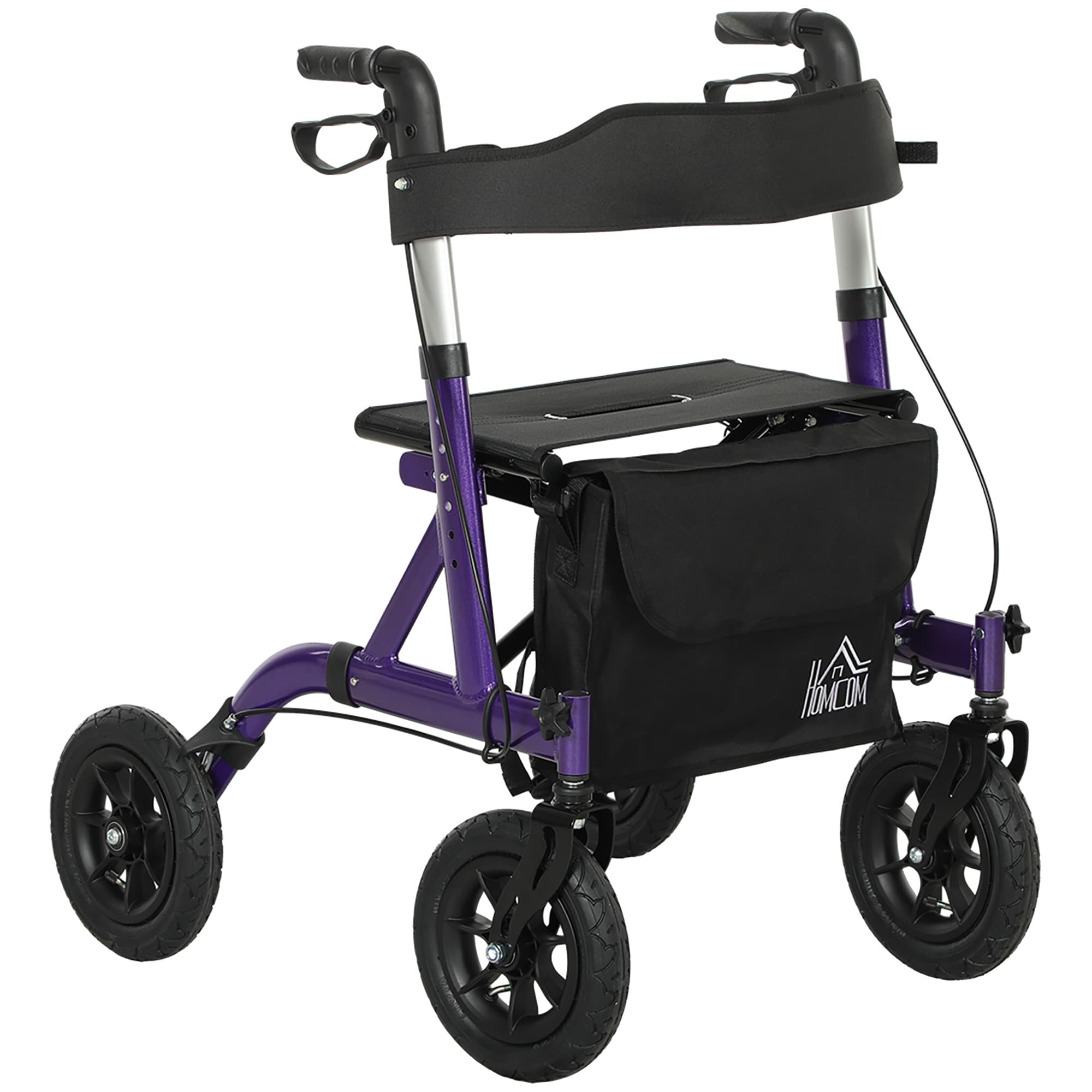 HOMCOM Folding Rollator with 6 Adjustable Handle Height, Purple | Aosom UK