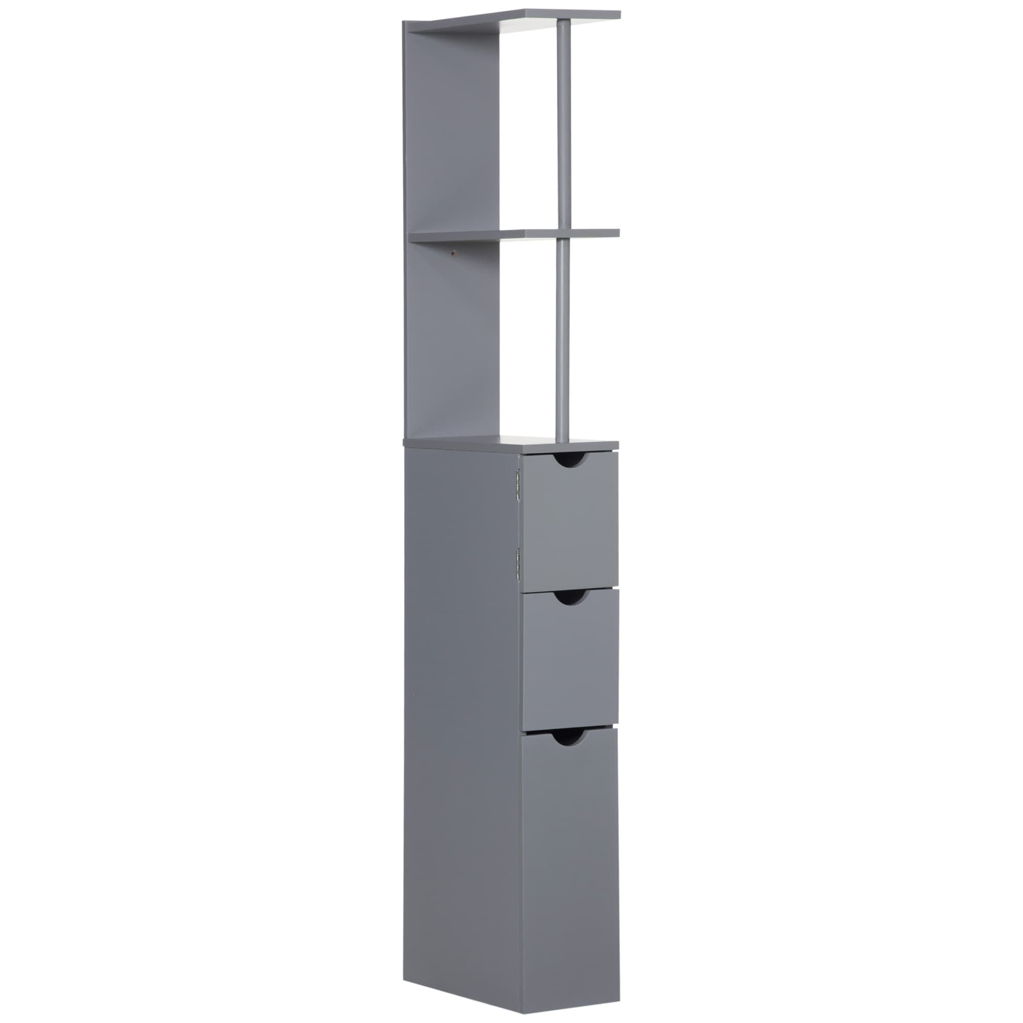 HOMCOM Tall Bathroom Cabinet, Freestanding Bathroom Storage Cabinet with 2-Tier Shelf and Drawers, Narrow Cupboard Storage Unit, Grey | Aosom UK