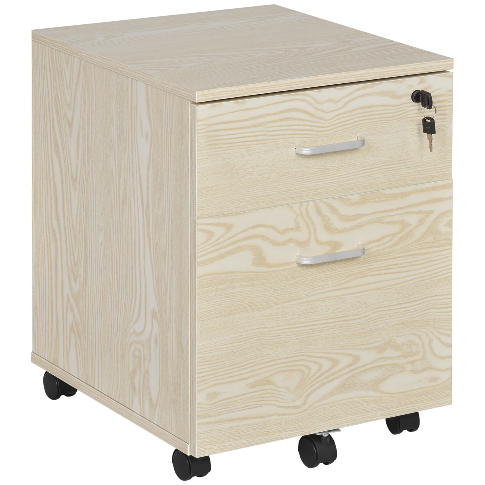 Vinsetto 2-Drawer Locking Office Filing Cabinet w/ 5 Wheels Rolling Storage Hanging Legal Letter Files Cupboard Home Organisation Oak | Aosom UK