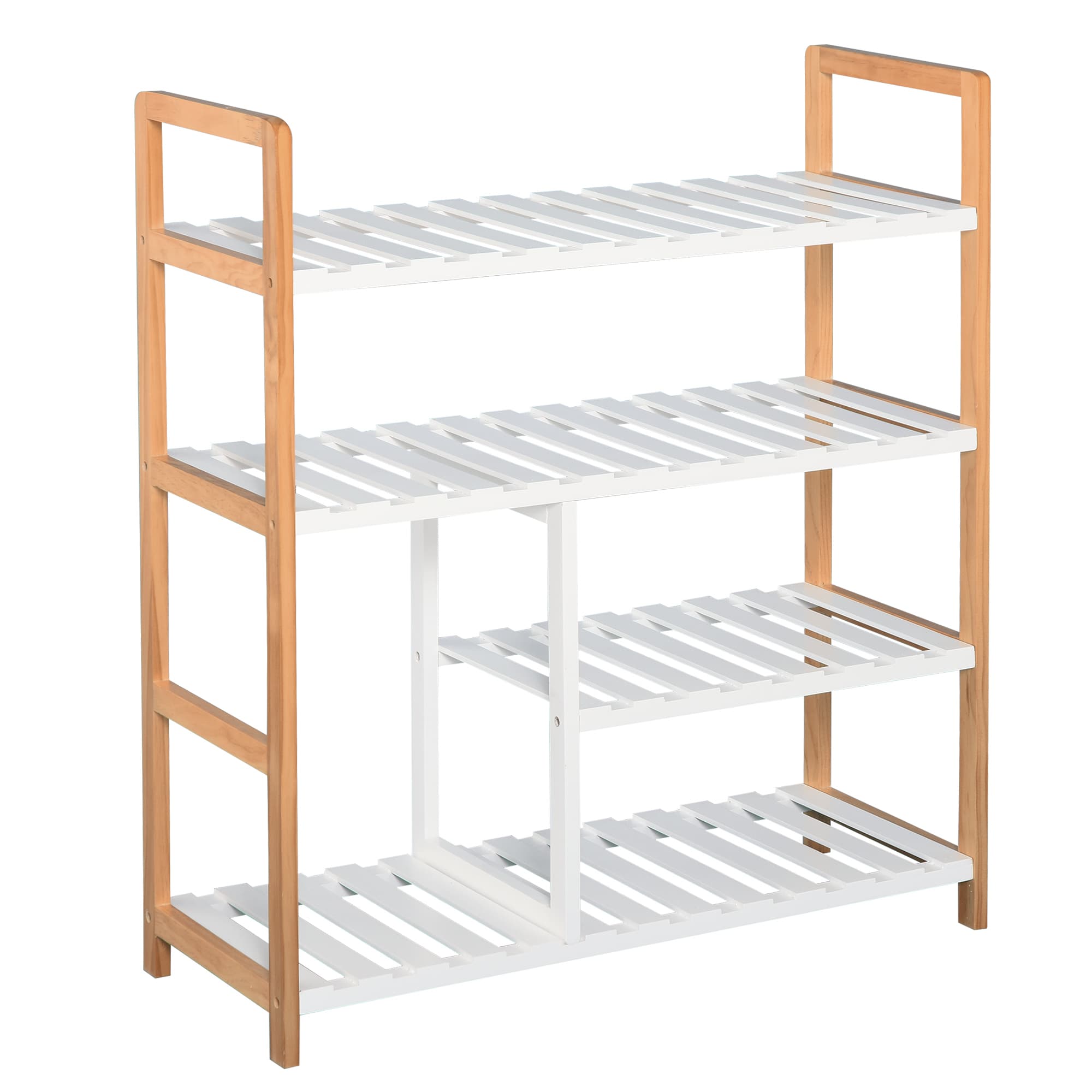 HOMCOM Wooden Shoe Storage Organizer, 4-Tier Stand Shelf Rack, 78 x 68 x 26 cm, Ideal for Hallway, Natural Wood Finish | Aosom UK