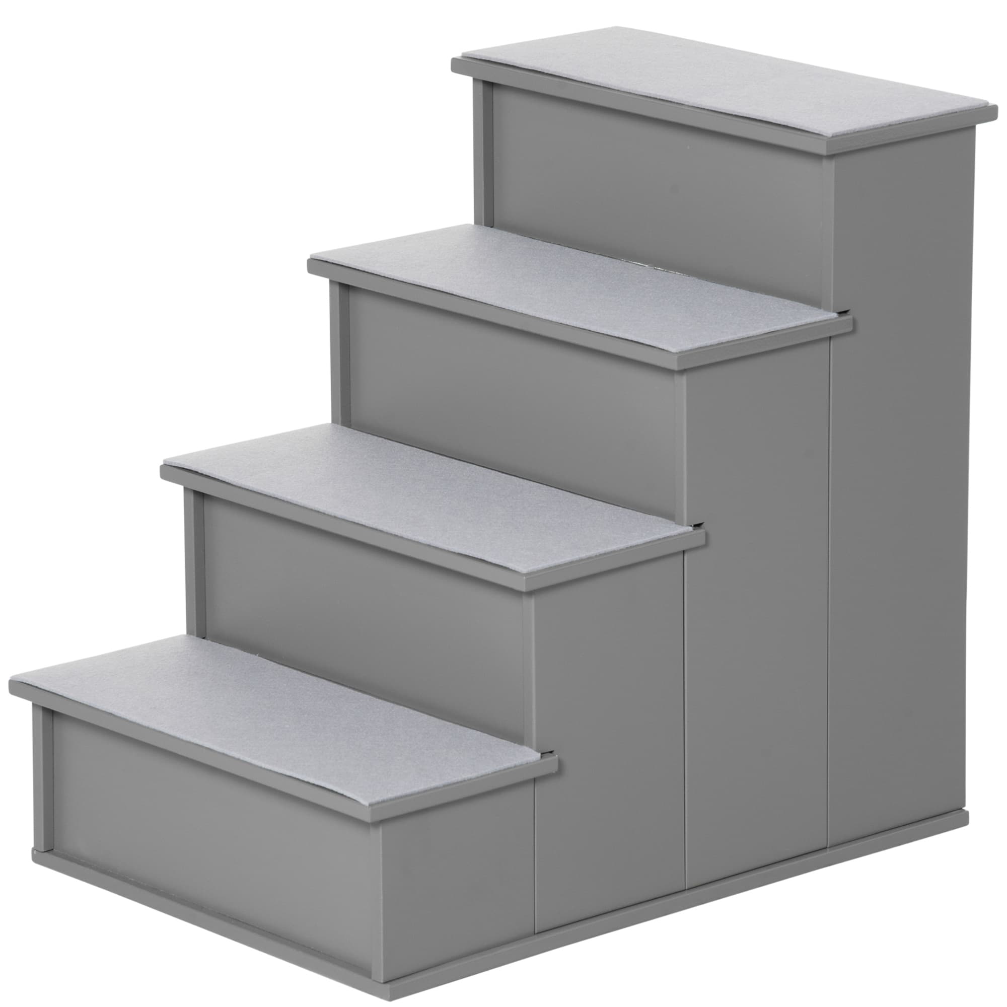 PawHut Cushioned Pet Stairs, 4 Step Wooden Ramp for Dogs, Cats, Non-Slip Carpet, Grey, 40 x 59 x 54.2 cm | Aosom UK