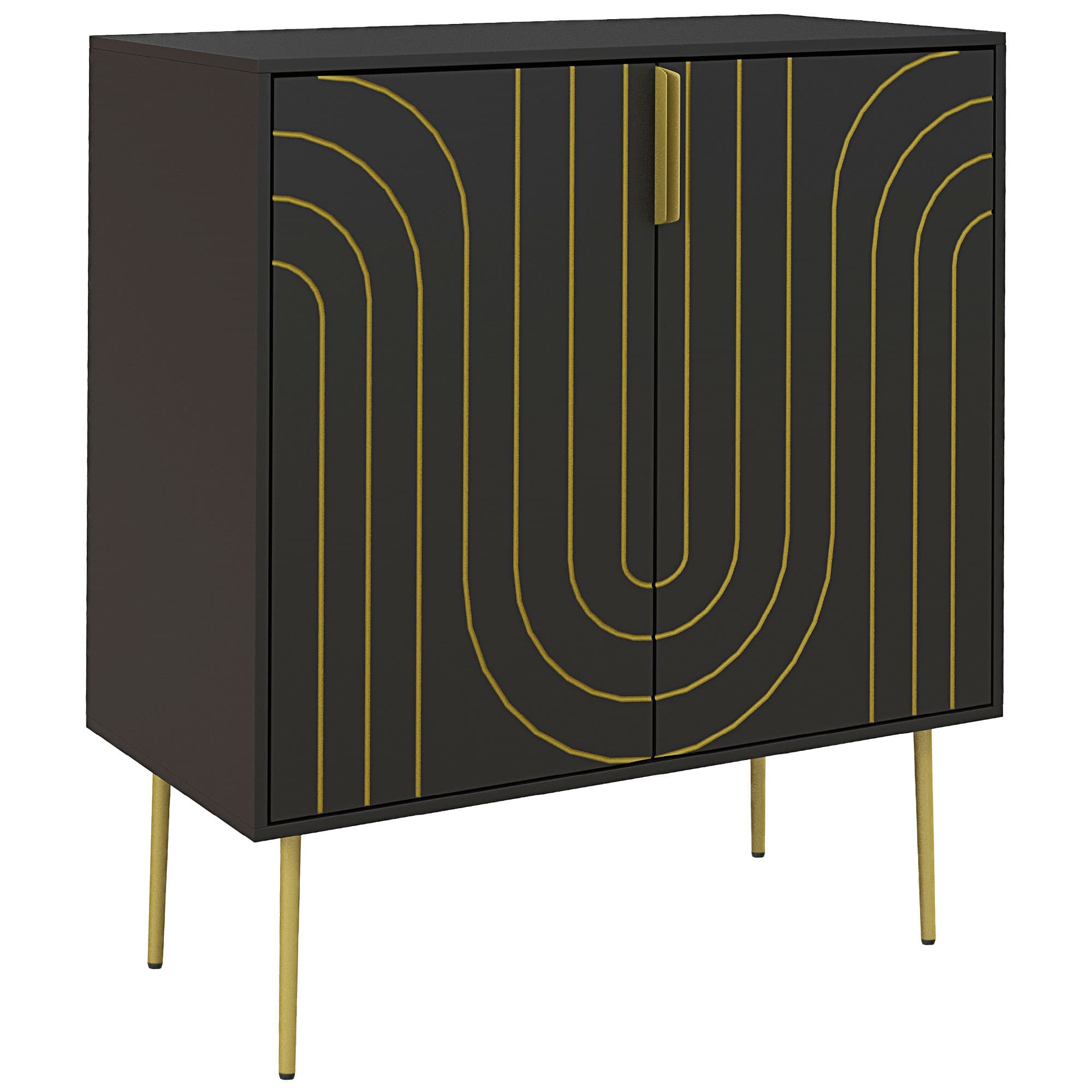 HOMCOM Art Deco Inspired Sideboard, with Adjustable Shelf - Black/Gold Tone | Aosom UK