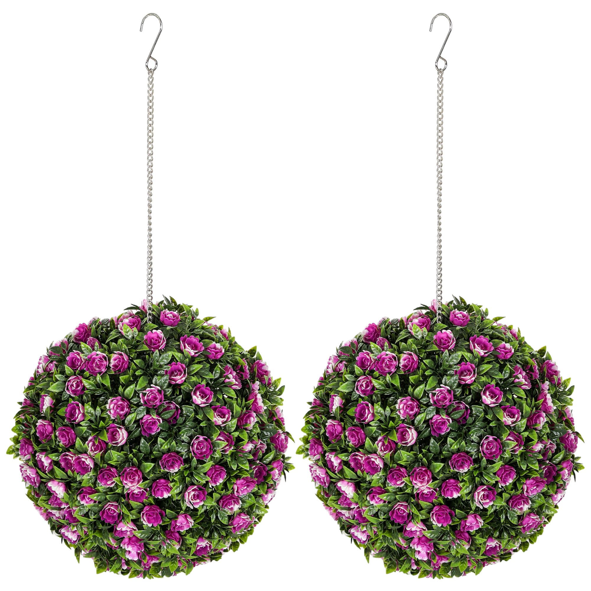 HOMCOM Set of 2 Decorative Artificial Plants, UV-protected Artificial Plant Topiary Rose Balls for Home Indoor outdoor Decor, 28cm, Purple