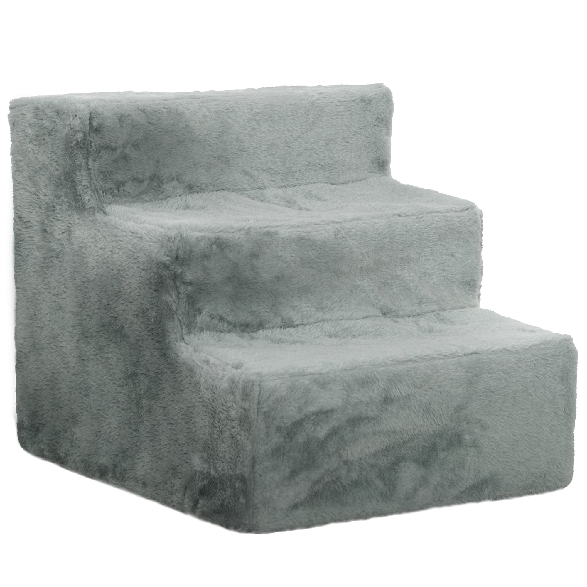 PawHut Three-Step Dog Stairs, with Washable Plush Cover, for High Bed Sofa, Dog Stairs for Small Dog and Cat - Light Grey | Aosom UK