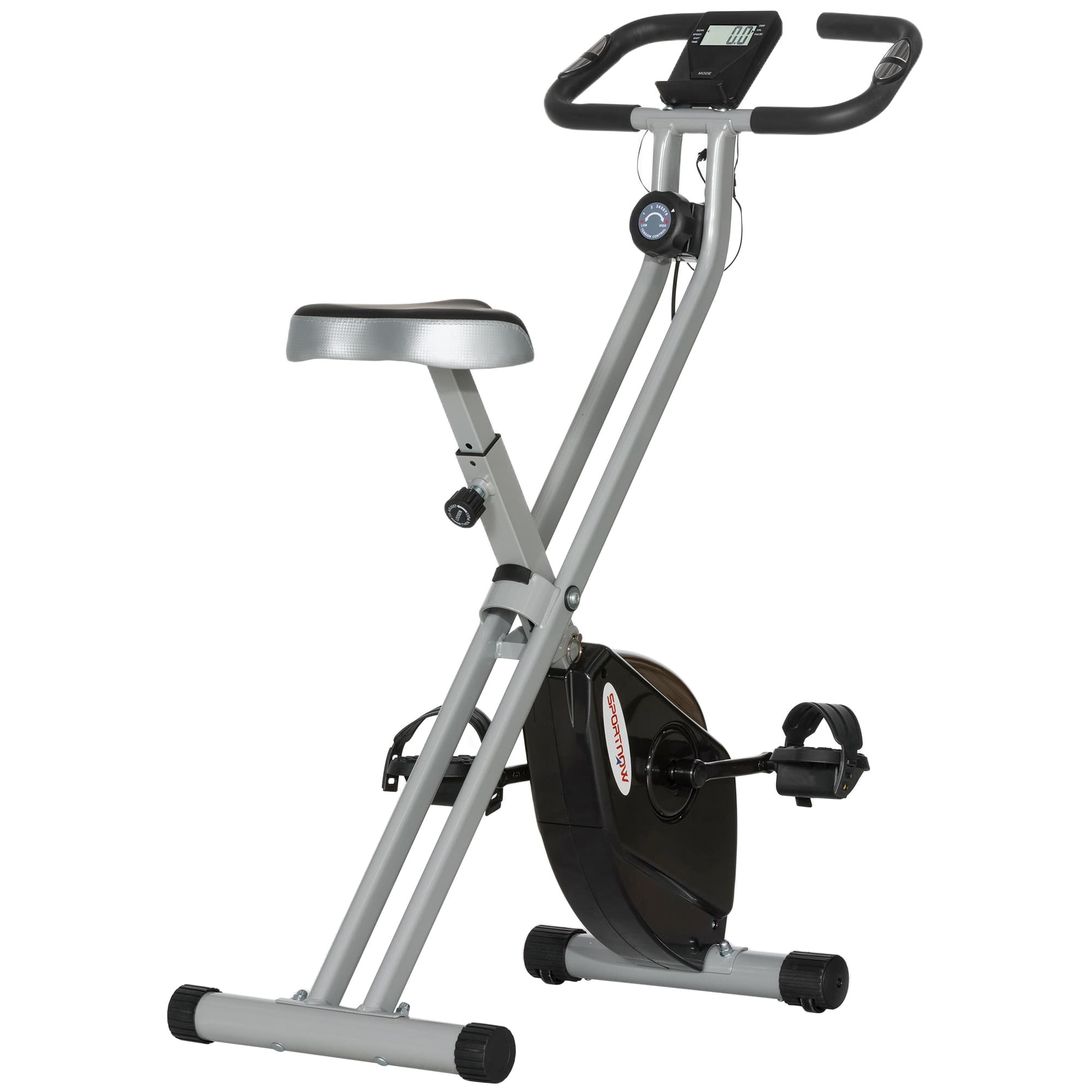 SPORTNOW Folding Exercise Bike with 8-Level Magnetic Resistance, LCD monitor, Heart-Rate Sensor & Adjustable Seat for Home, Black & Grey | Aosom UK