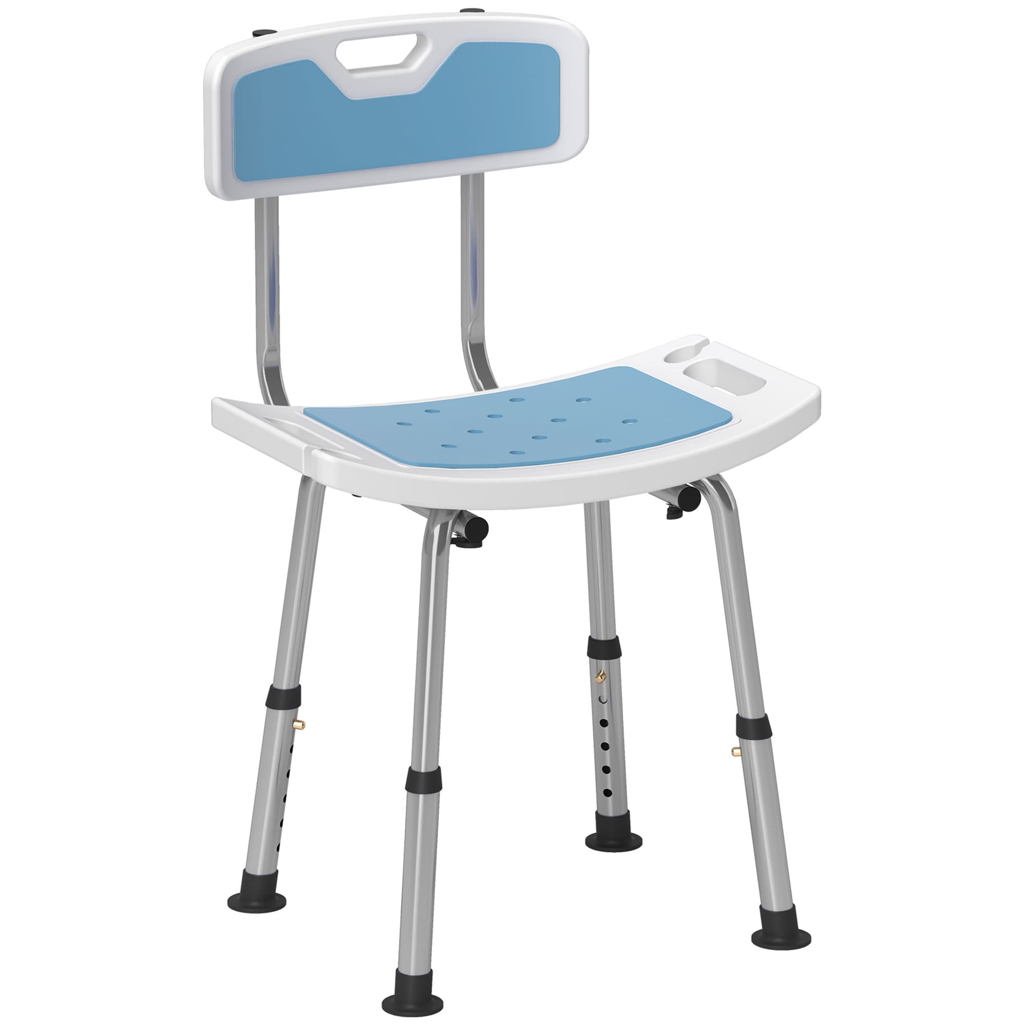 HOMCOM Shower Stool with Backrest, Height Adjustable Shower Chair with Anti-slip Foot Pads, Shower Head Holder, Light Blue | Aosom UK