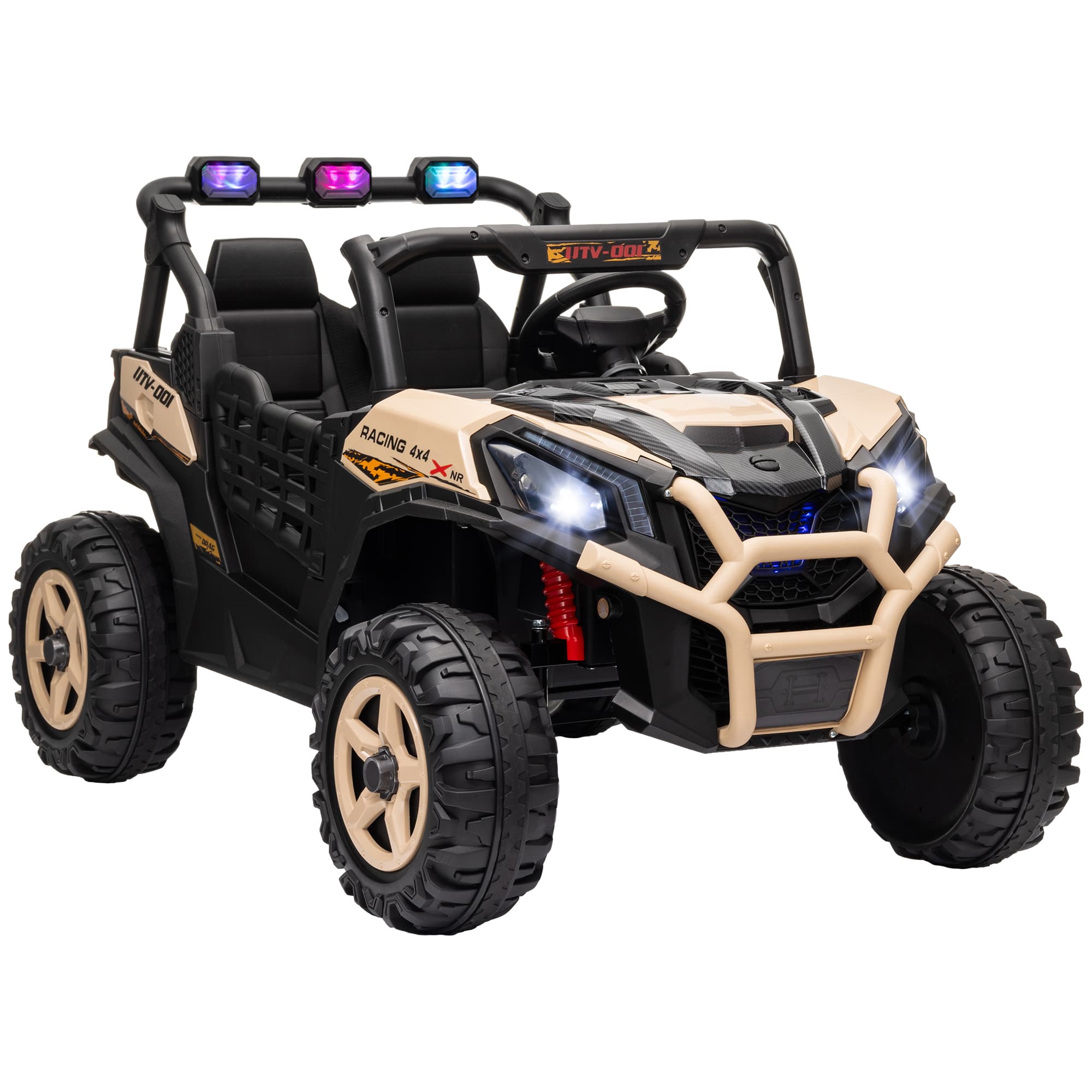 AIYAPLAY 24V 2 Seater Kids Electric Car with Remote Control, Suspension System,  Slow Start, 3 Speeds, for 3-8 Years, Khaki | Aosom UK