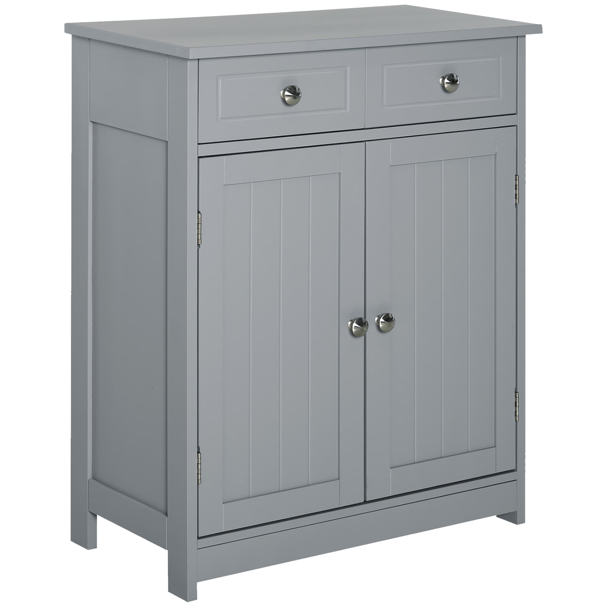 Kleankin Traditional Style Bathroom Storage Cabinet, Free-Standing Unit with 2 Drawers, Cupboard and Adjustable Shelf, 75x60cm, Grey