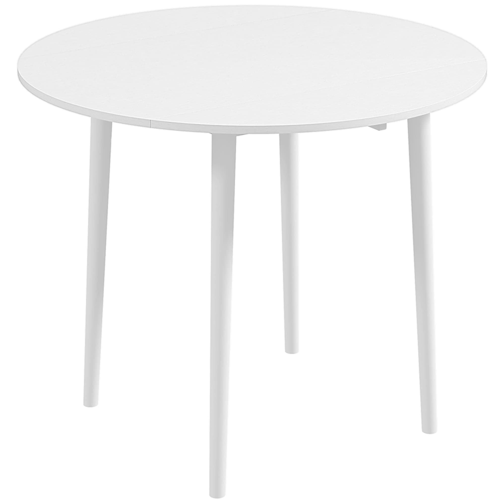 HOMCOM Folding Kitchen Table with Wood Legs, Round Wood Dining Table for Dining Room, Drop Leaf Dining Table, White | Aosom UK