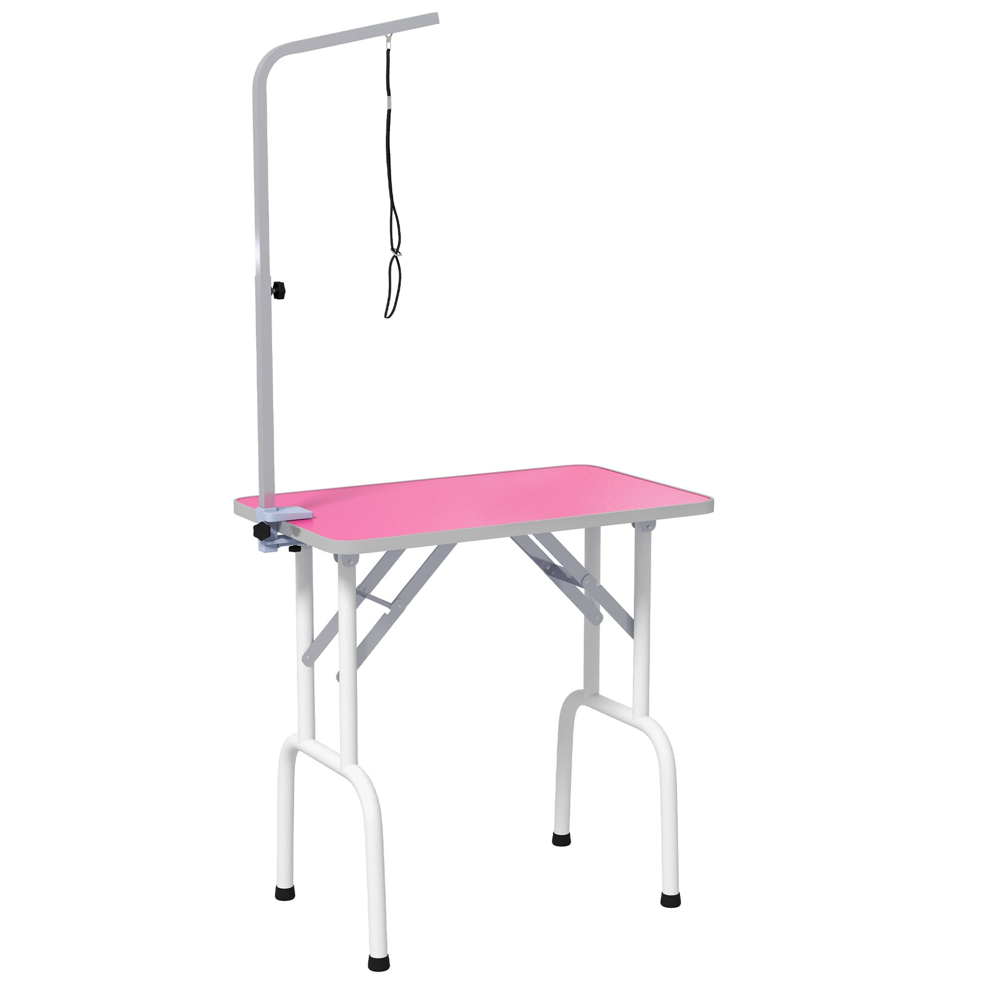 PawHut 32" Foldable Dog Grooming Table Pet Drying Beauty Table Adjustable Fixed Arm Rubber Top, Pink thumbnail 2