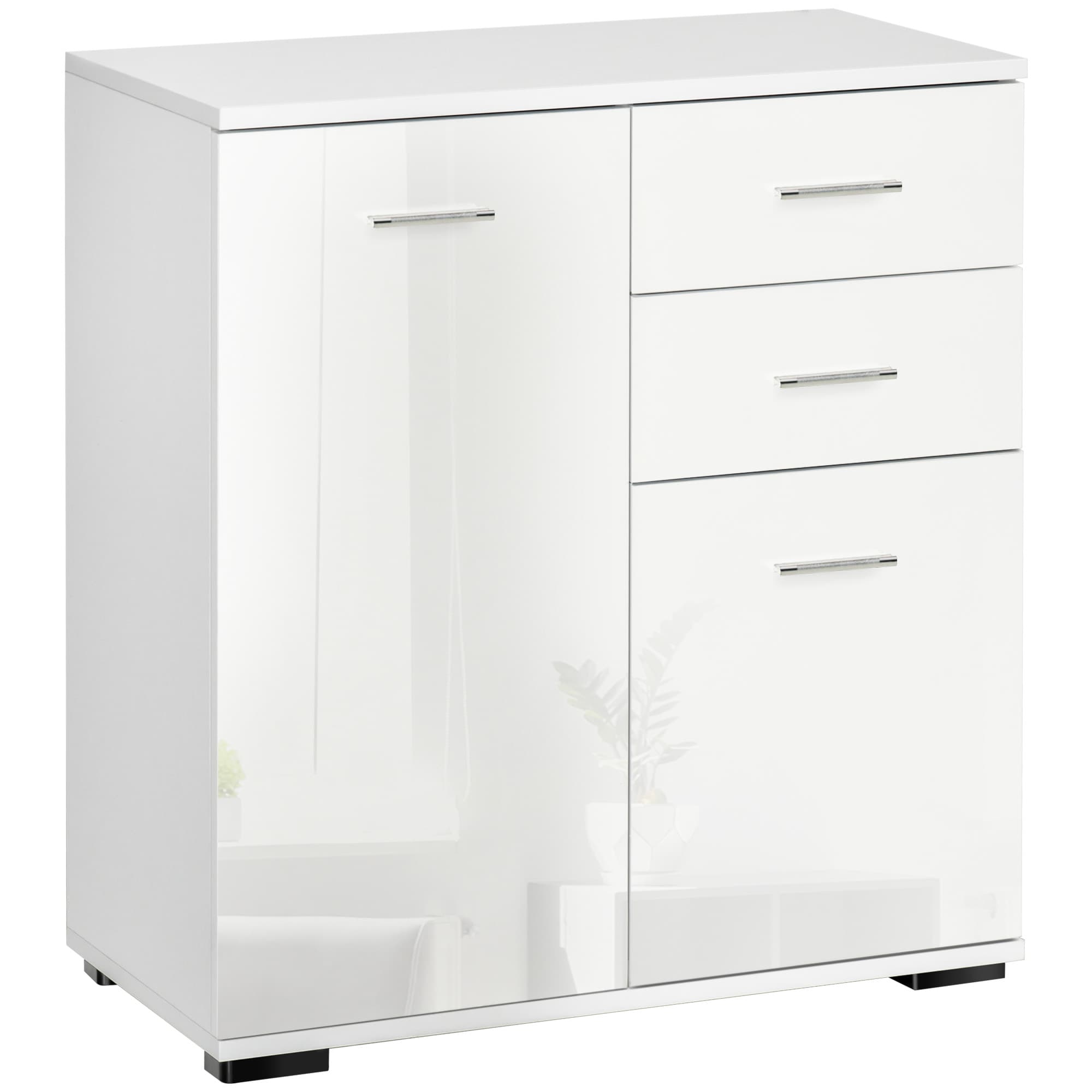 HOMCOM Modern Sideboard, High Gloss, Living room sideboard, 71x35x76 cm, Ample Storage Space, White | Aosom UK