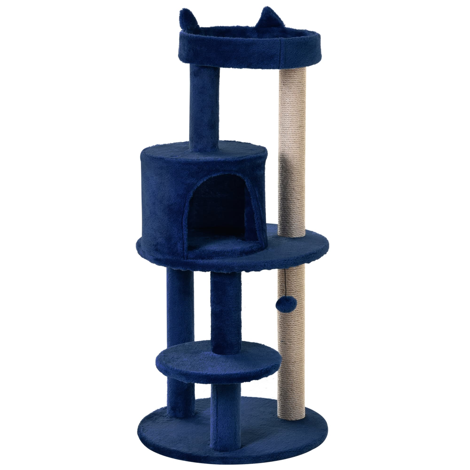 PawHut Feline Playground: 3-Tier Sisal Rope Scratching Post with Dangling Toy, Interactive & Durable, Blue | Aosom UK
