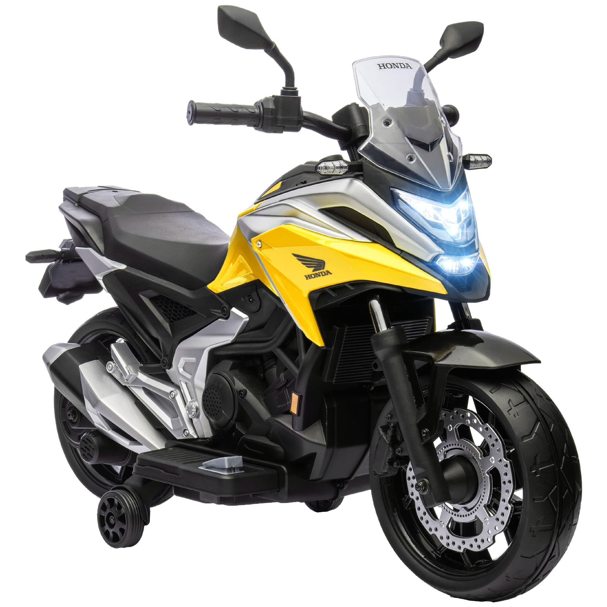AIYAPLAY 12V Honda Licensed Kids Electric Motorbike w/ Music, Headlights, Early Education Function, for 3-6 Years - Yellow