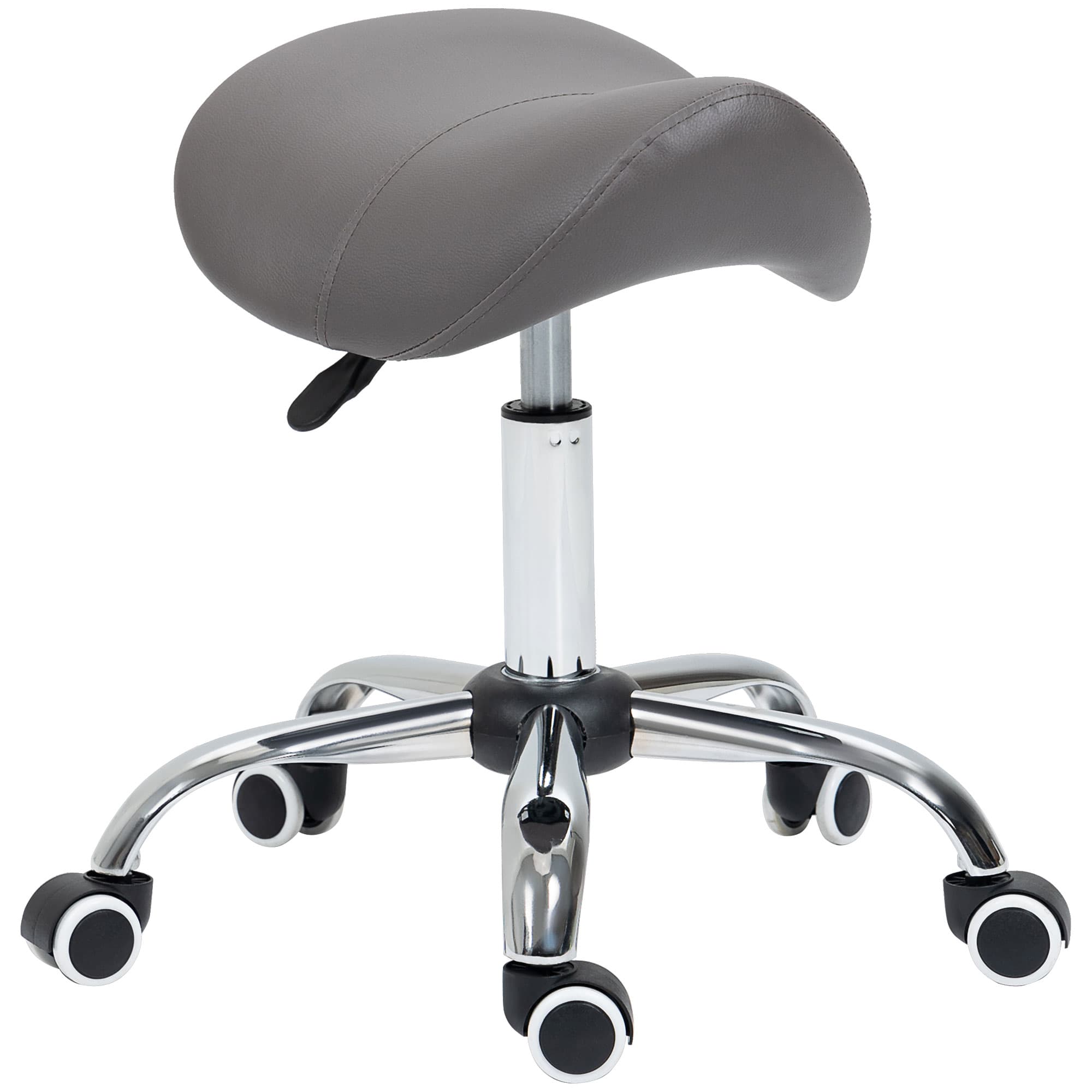 HOMCOM Cosmetic Stool 360° Rotate Height Adjustable Salon Massage Spa Chair Hydraulic Rolling Faux Leather Saddle Stool, Grey | Aosom UK