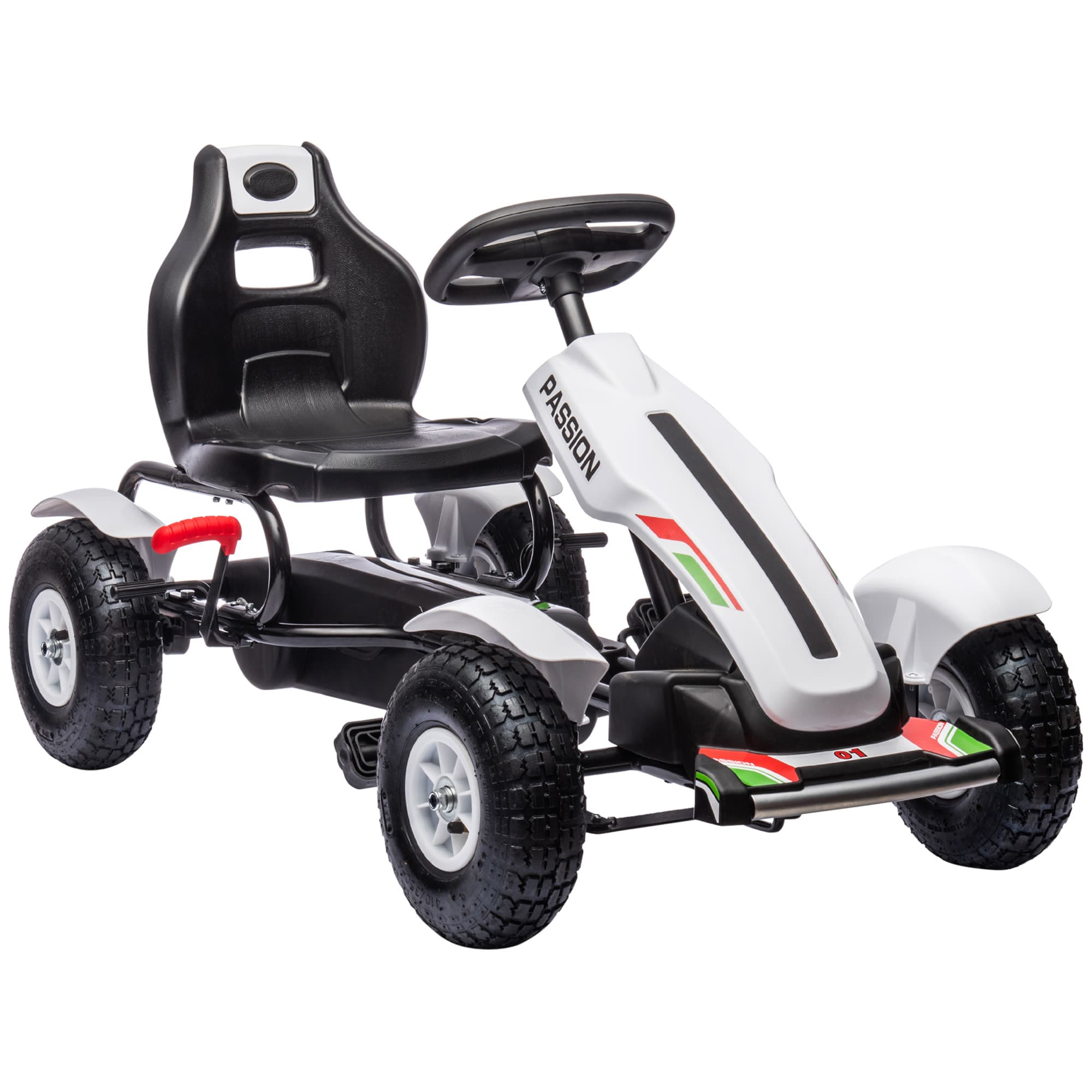 HOMCOM Children's Pedal Go Kart, Kids Ride On Car Racer with Adjustable Seat, Inflatable Tyres, Handbrake, Ages 5-12, White | Aosom UK