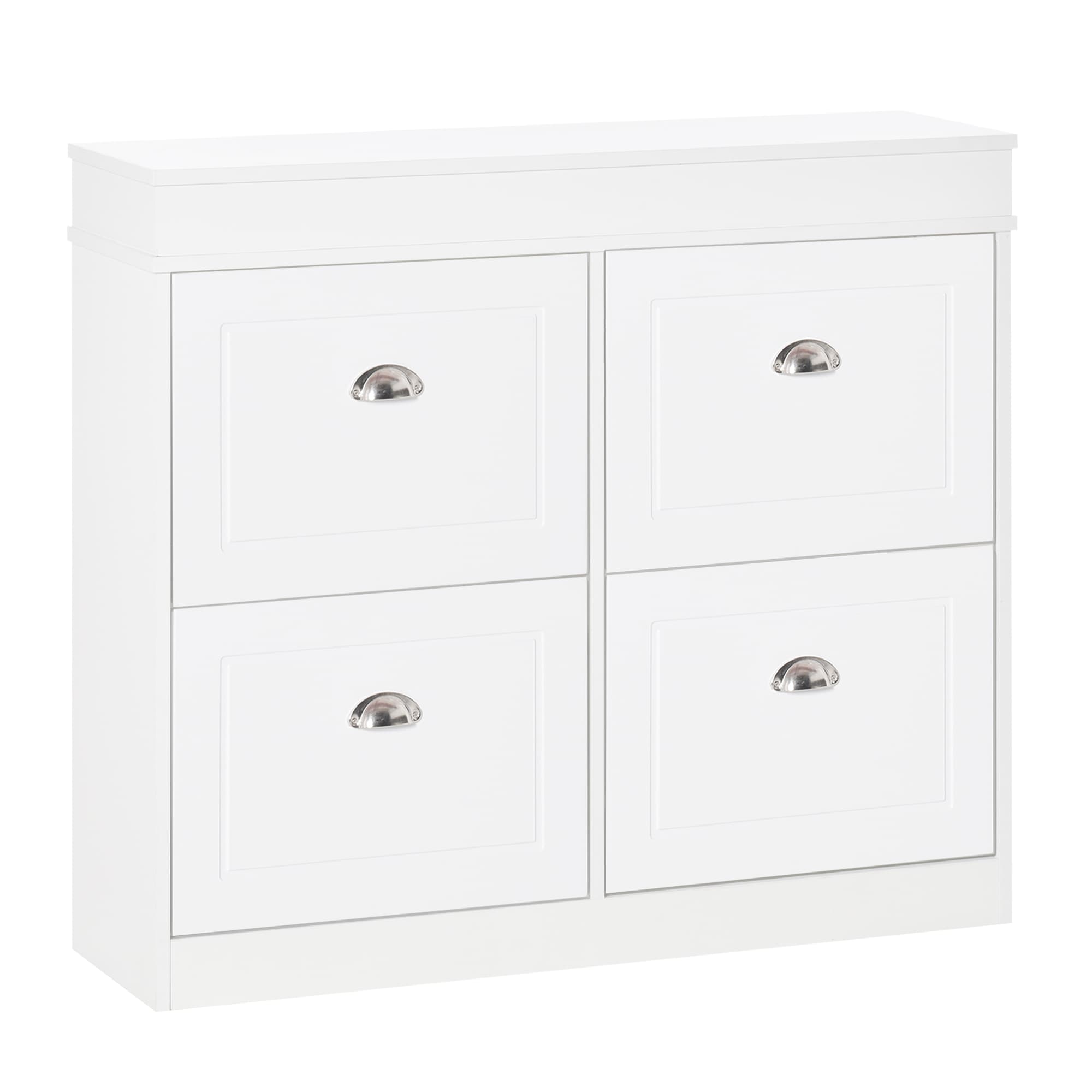 HOMCOM Shoe Cabinet w/ 4 Flip Drawers Wood Tipping Bucket Narrow Storage Cupboard w/ Adjustable Shelf Hall Organizer for Entrance Foyer | Aosom UK