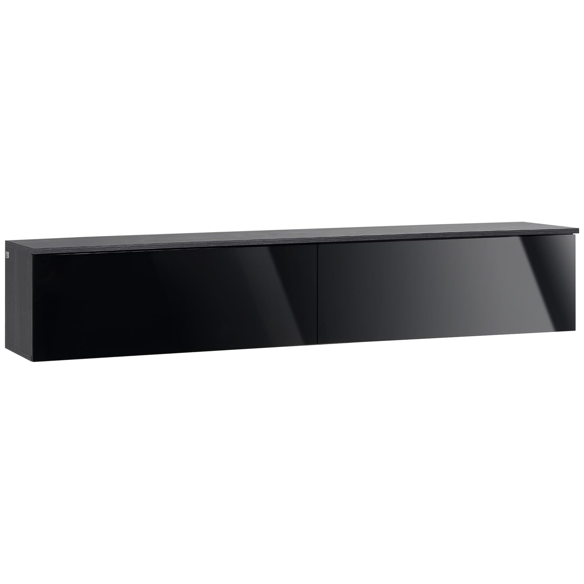 HOMCOM Floating TV Unit Stand for TVs up to 70" with High Gloss Effect, Wall Mounted Media Console with Storage Cupboards, Grey and Black