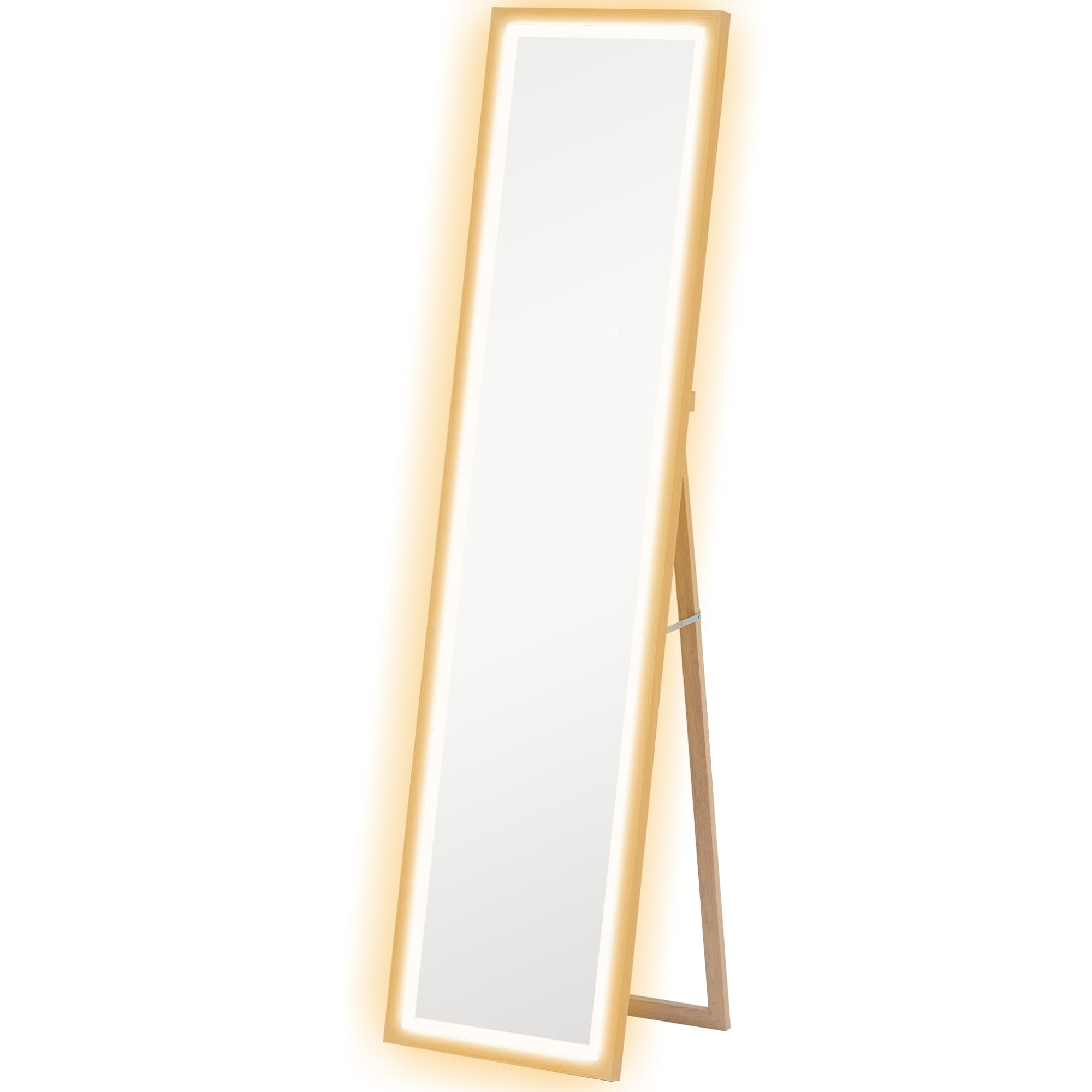 HOMCOM Full Length Mirror, with Adjustable Outer Light, Oak | Aosom UK