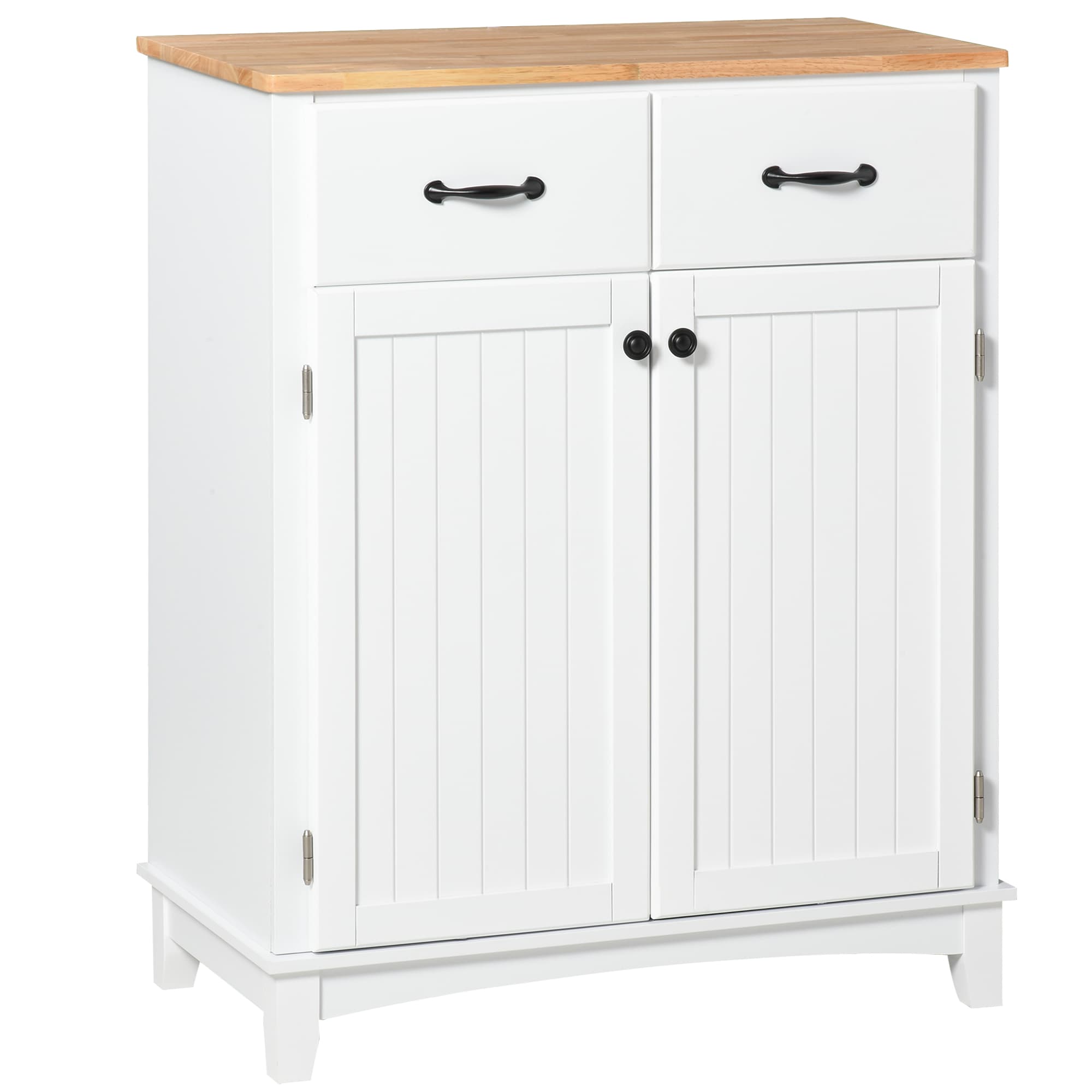 HOMCOM Modern Organising Kitchen Cupboard, Wooden Storage Cabinet w/ 2 Drawers for Living & Dining Room, White | Aosom UK