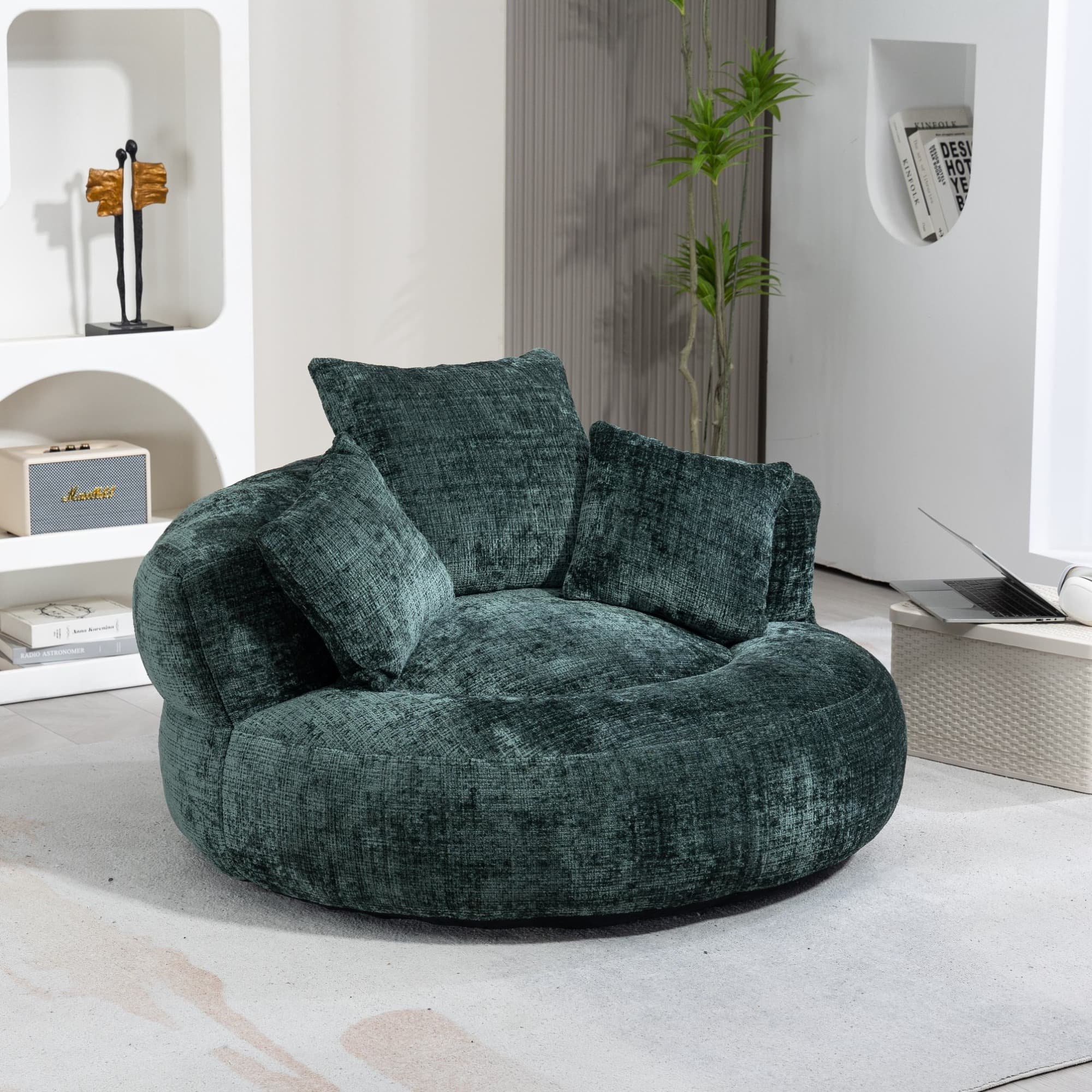 Lazy Sofa Bean Bag Chair with 3 Pillows, Memory Foam Filling, High Back, Ideal for Indoor and Outdoor Use, 108L x 108W x 52H cm, Green | Aosom UK