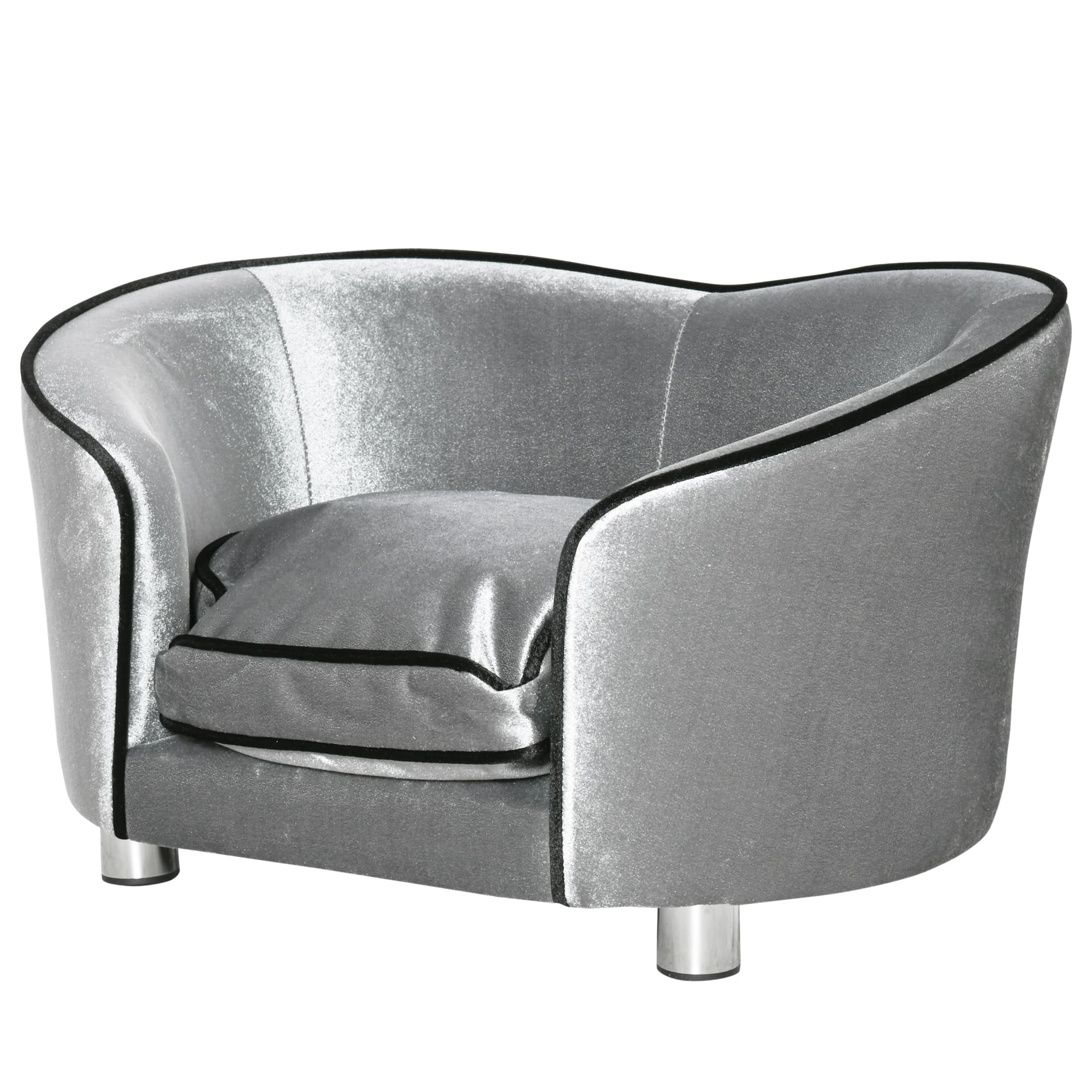 PawHut Pet Sofa with Storage Pocket, Modern Dog Bed & Cat Lounger, Removable Cushion, 69x49x38cm, Silver Grey | Aosom UK