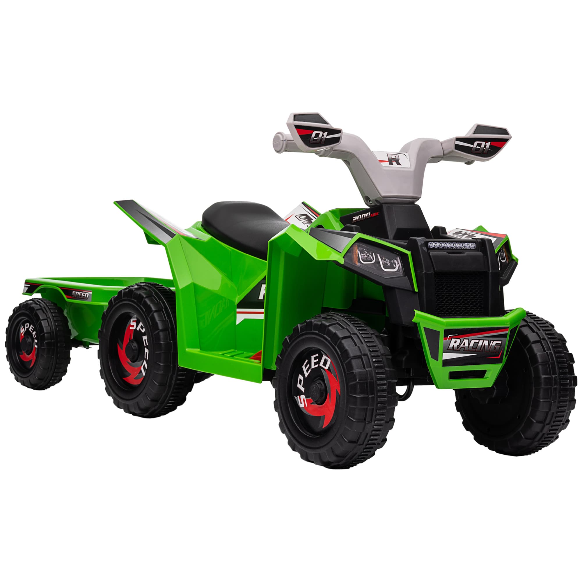 HOMCOM 6V Quad Bike with Back Trailer, Wear-Resistant Wheels, for Ages 18-36 Months, Green | Aosom UK