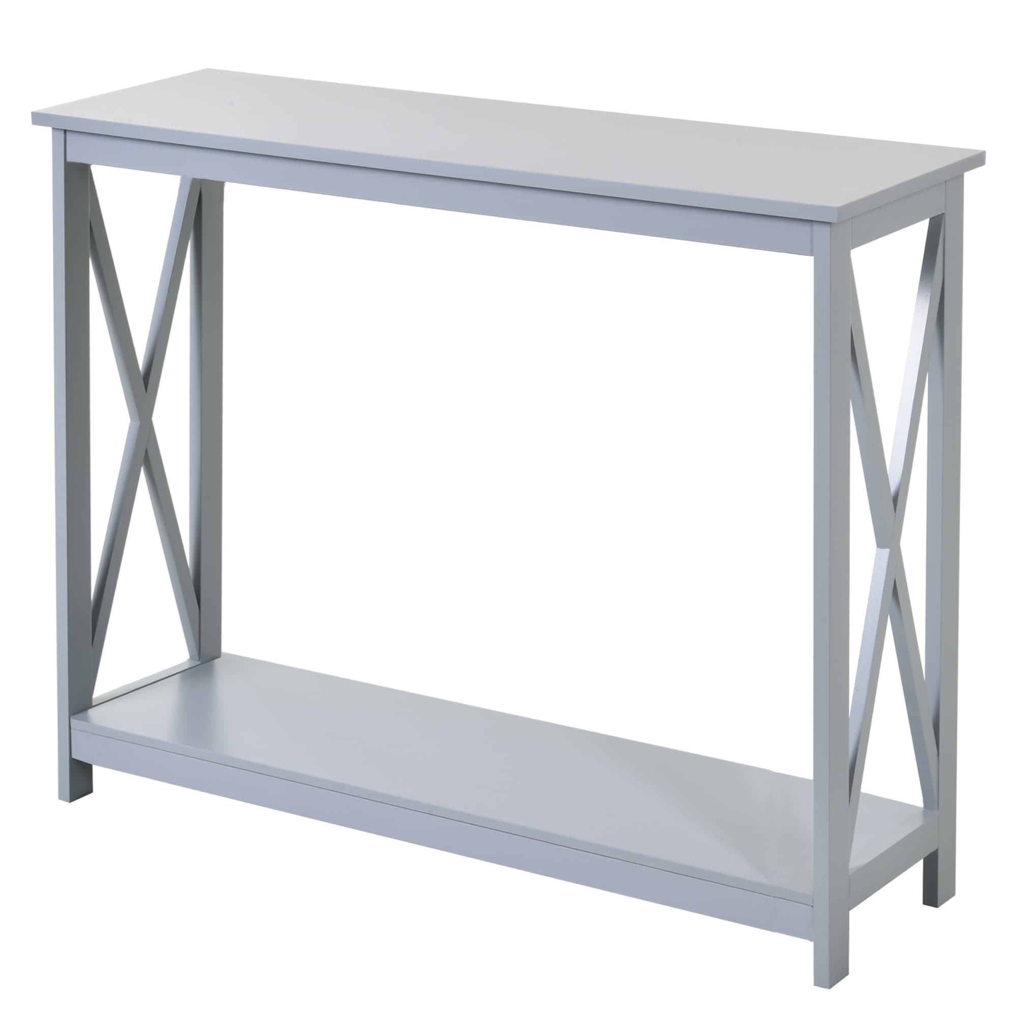 HOMCOM Console Table Hallway Desk w/Storage Shelf, X Design for Living Room Entryway, Grey | Aosom UK