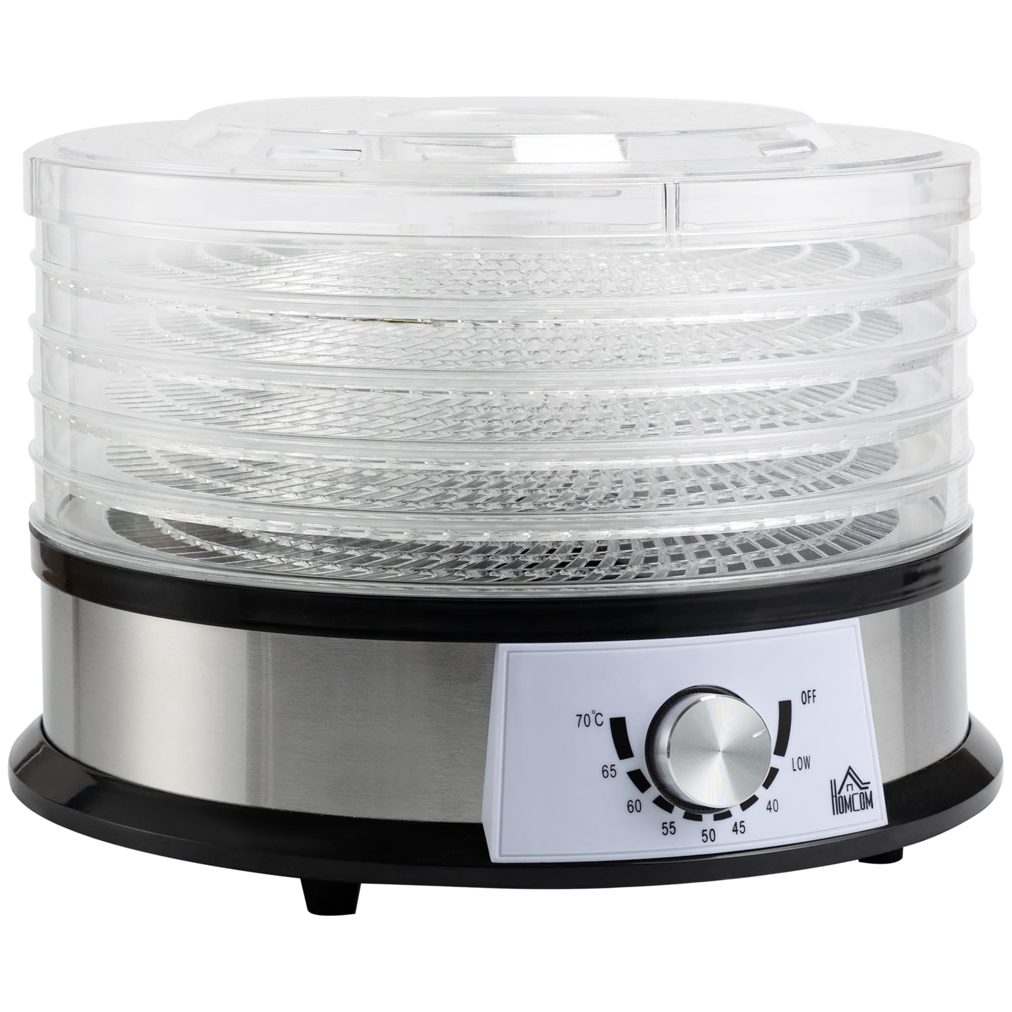 HOMCOM 5 Tier Food Dehydrator, 250W Stainless Steel Food Dryer Machine w/ Adjustable Temperature for Drying Fruit, Meat, Vegetable, Silver | Aosom UK