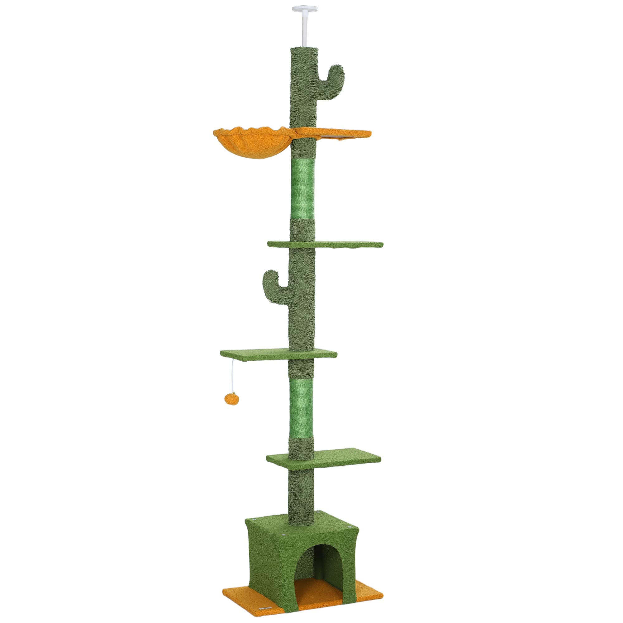 PawHut 230-275cm Floor-to-Ceiling Adjustable Cat Tree with Scratching Posts, Hammock | Aosom UK