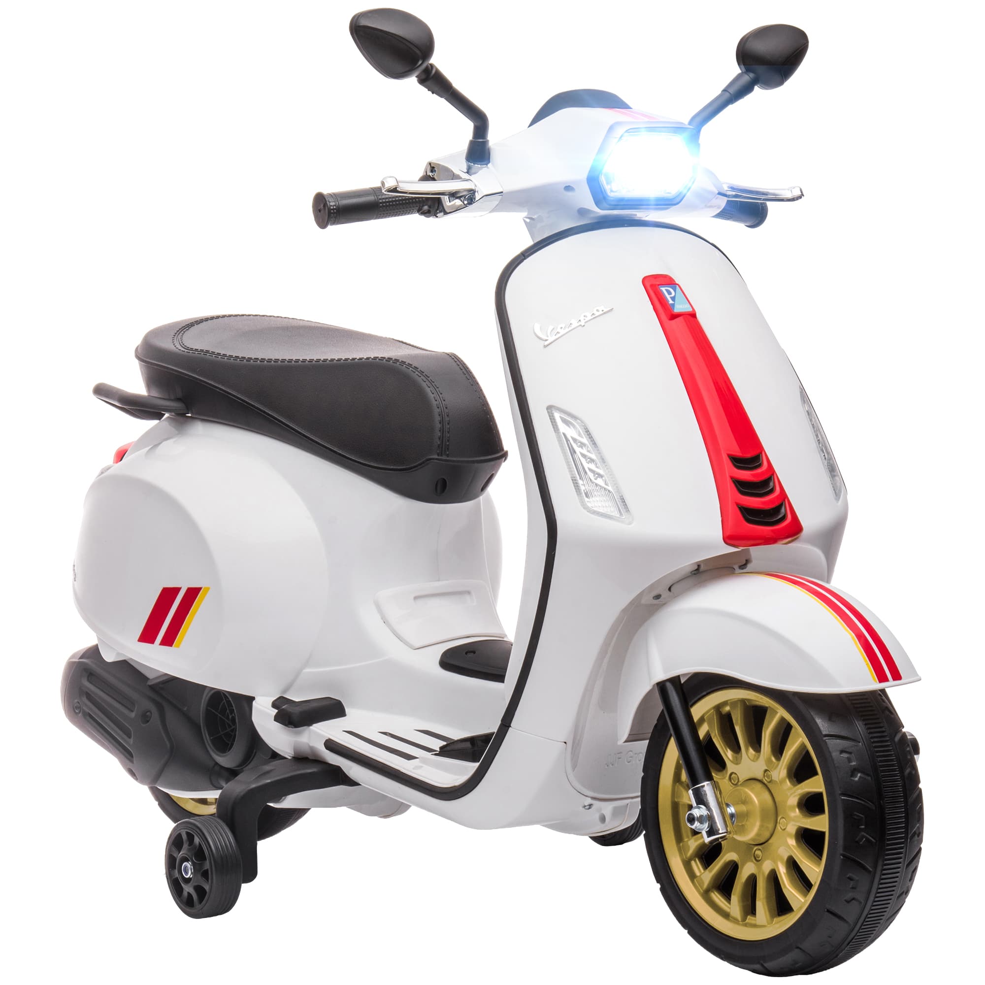 AIYAPLAY 12V Vespa Licensed Kids Electric Motorbike w/ Music, Headlights, FM Radio, for 3-6 Years - White | Aosom UK