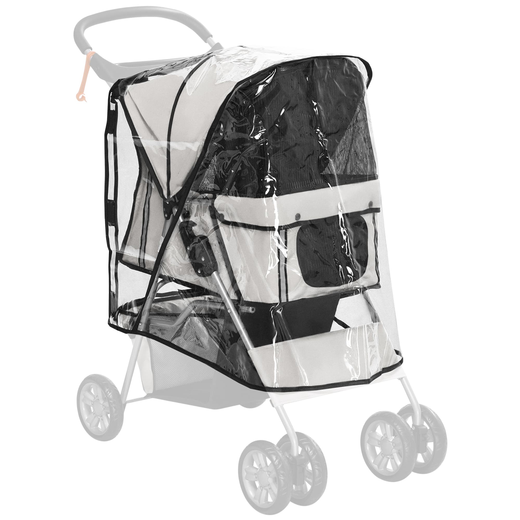 PawHut Dog Stroller Rain Cover, Protective Cover for Pet Pram Buggy with Rear Side Entry, Grey | Aosom UK