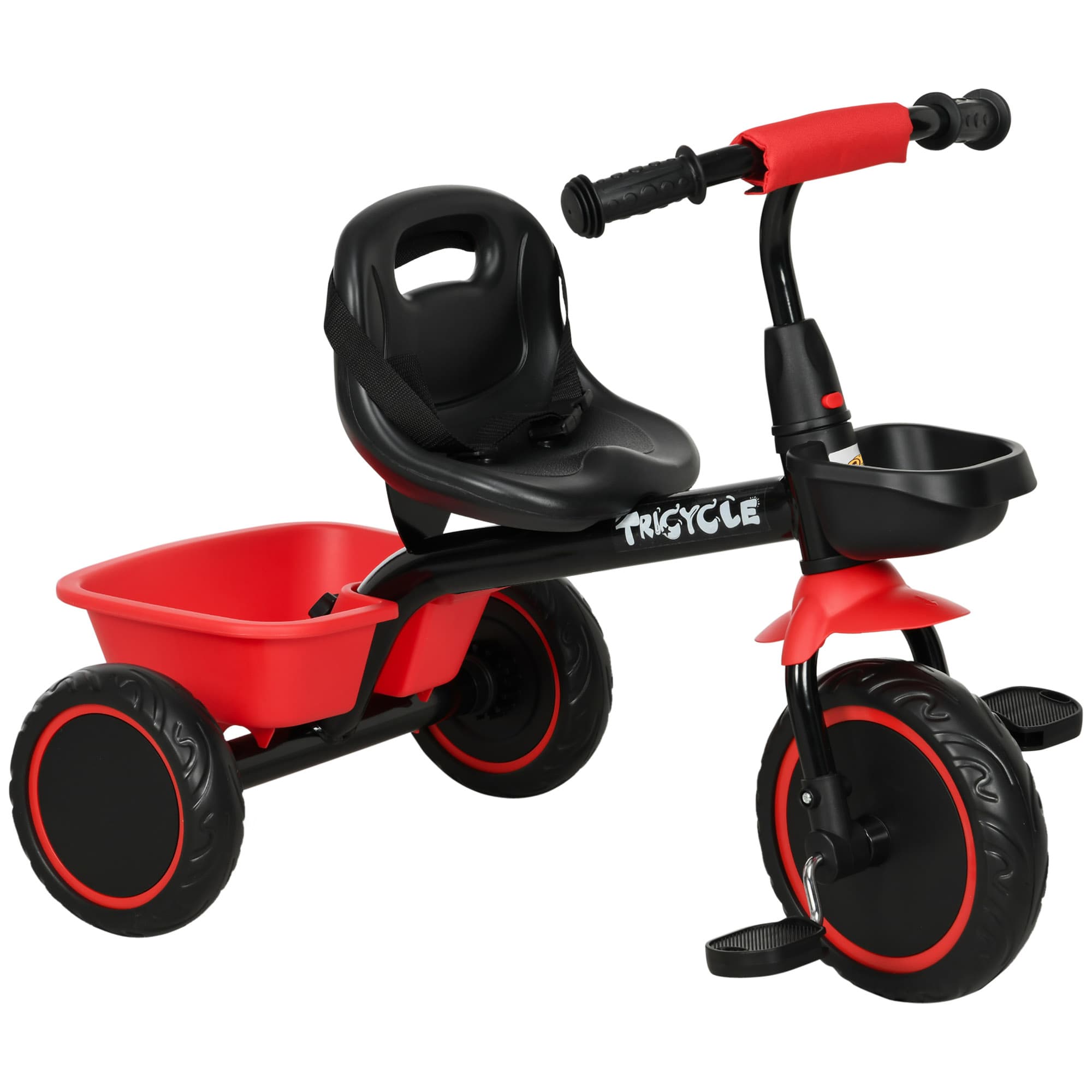 AIYAPLAY Kids Trike for 2-5 Years with Adjustable Seat, Pedal, Baskets, Red | Aosom UK
