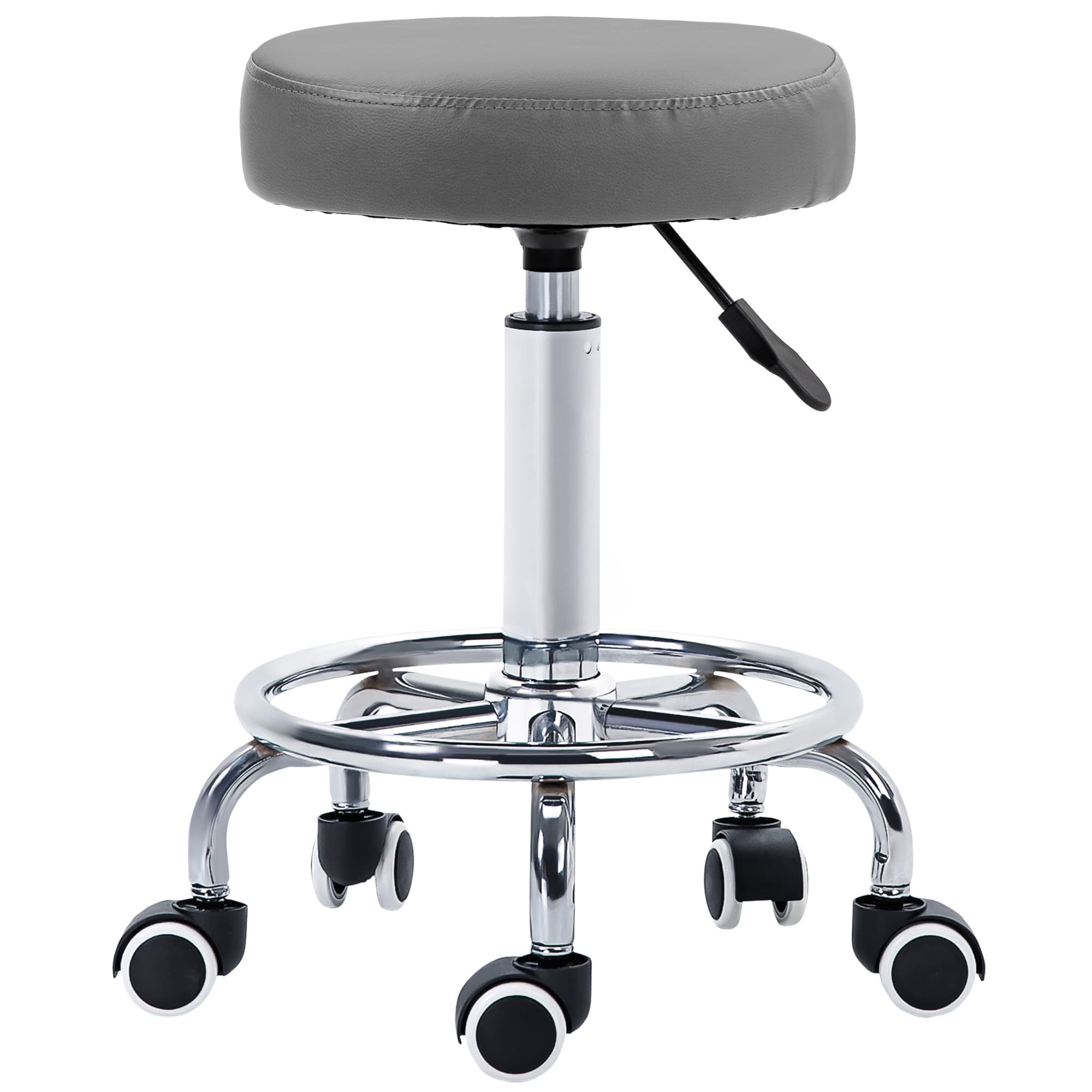 Vinsetto PU Leather Rolling Stool, Height Adjustable Stool Chair with Wheels for Salon, Massage, Spa, Grey | Aosom UK