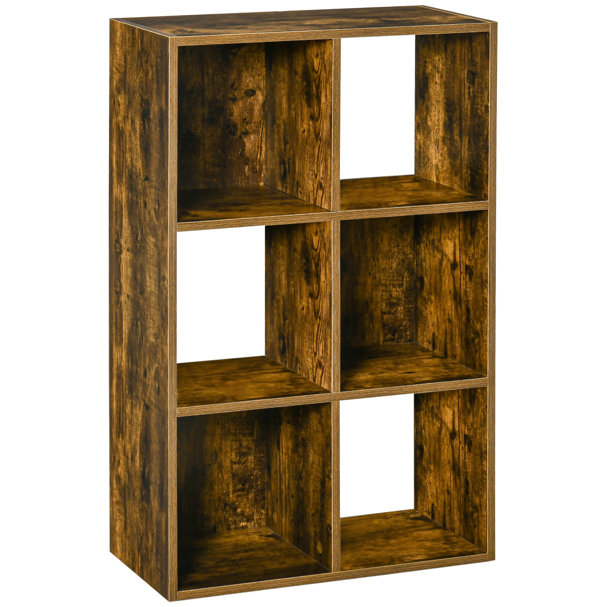 HOMCOM Industrial Style Storage Shelf, Bookcase, Bookshelf with 6 Compartments, Freestanding Shelving Unit for Living Room, Home, Brown | Aosom UK
