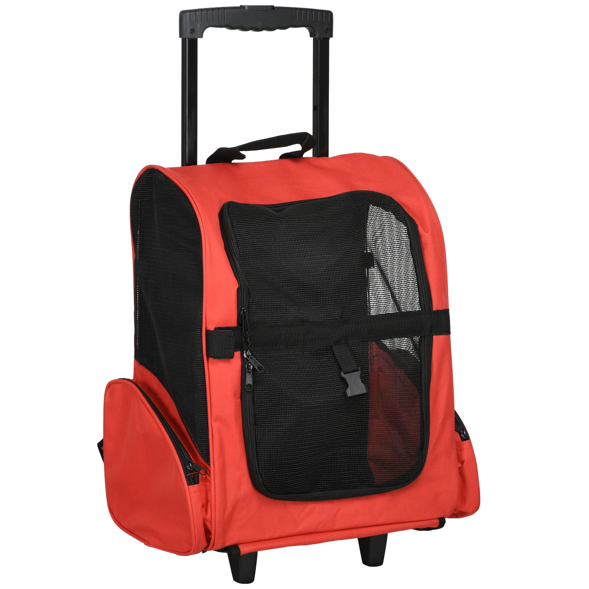 PawHut Pet Backpack Trolley: Telescopic Handle Carrier for Furry Friends on the Go, Crimson Red, 42 x 25 x 55 cm | Aosom UK