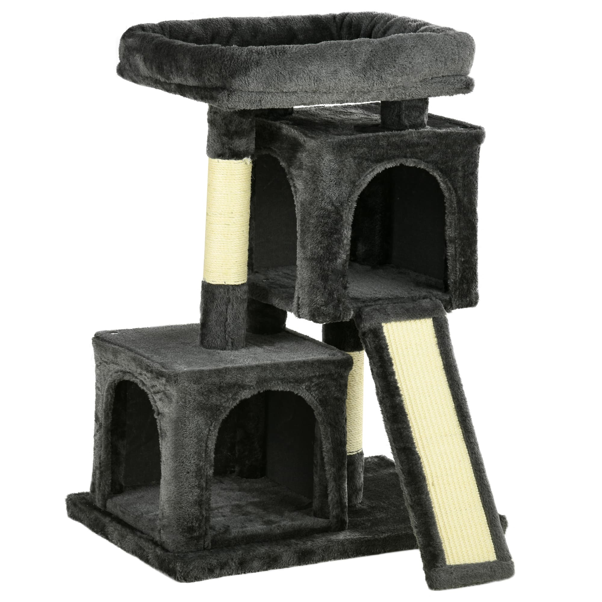 PawHut Cats 3-Tier Sisal Rope Leisure Tree Dark Grey | Aosom UK