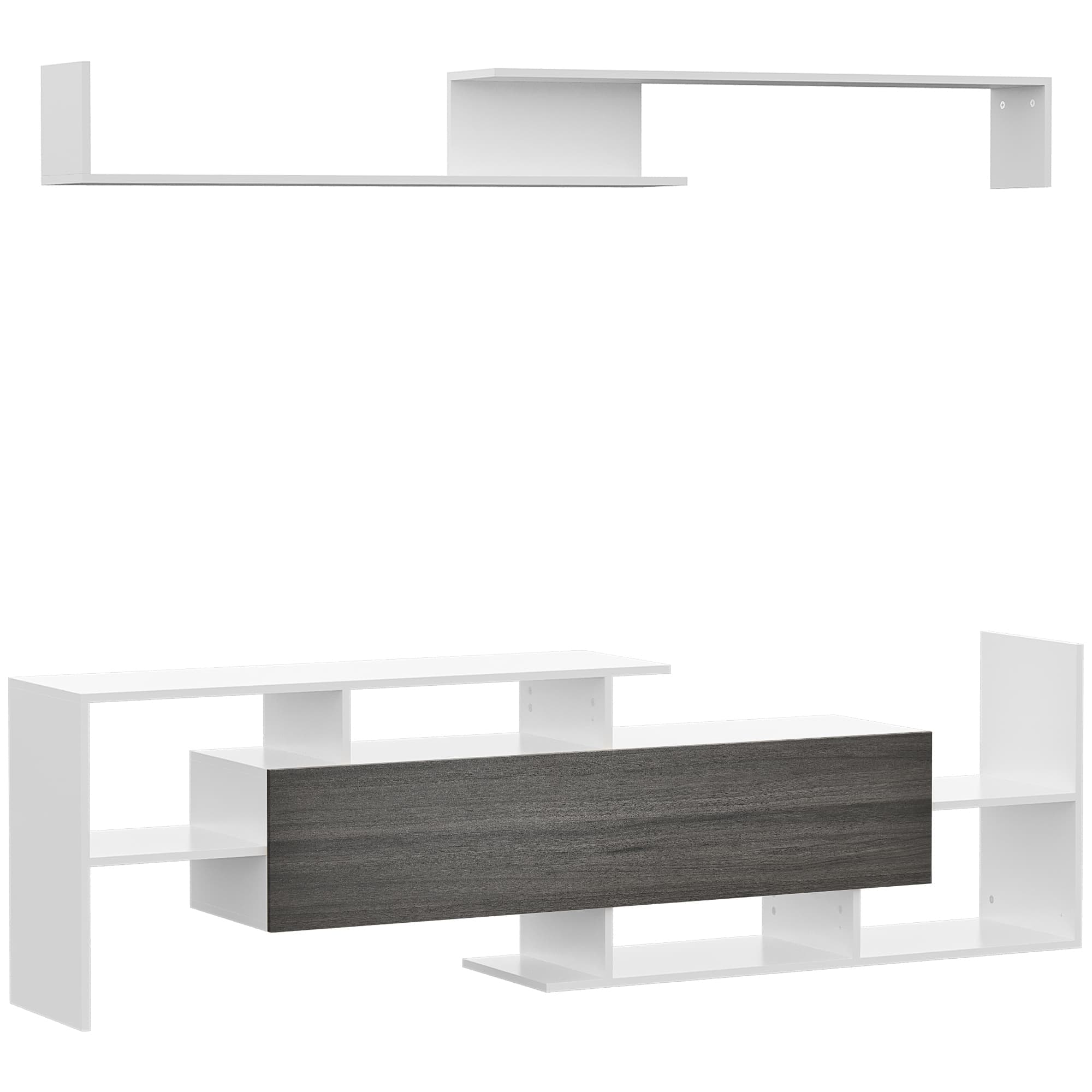 HOMCOM TV Unit w/ Storage for Wall-Mounted 65" TVs or Standing 50" TVs, TV stand set w/ a Wall Shelf & a Cabinet for Bedroom-White & Grey | Aosom UK