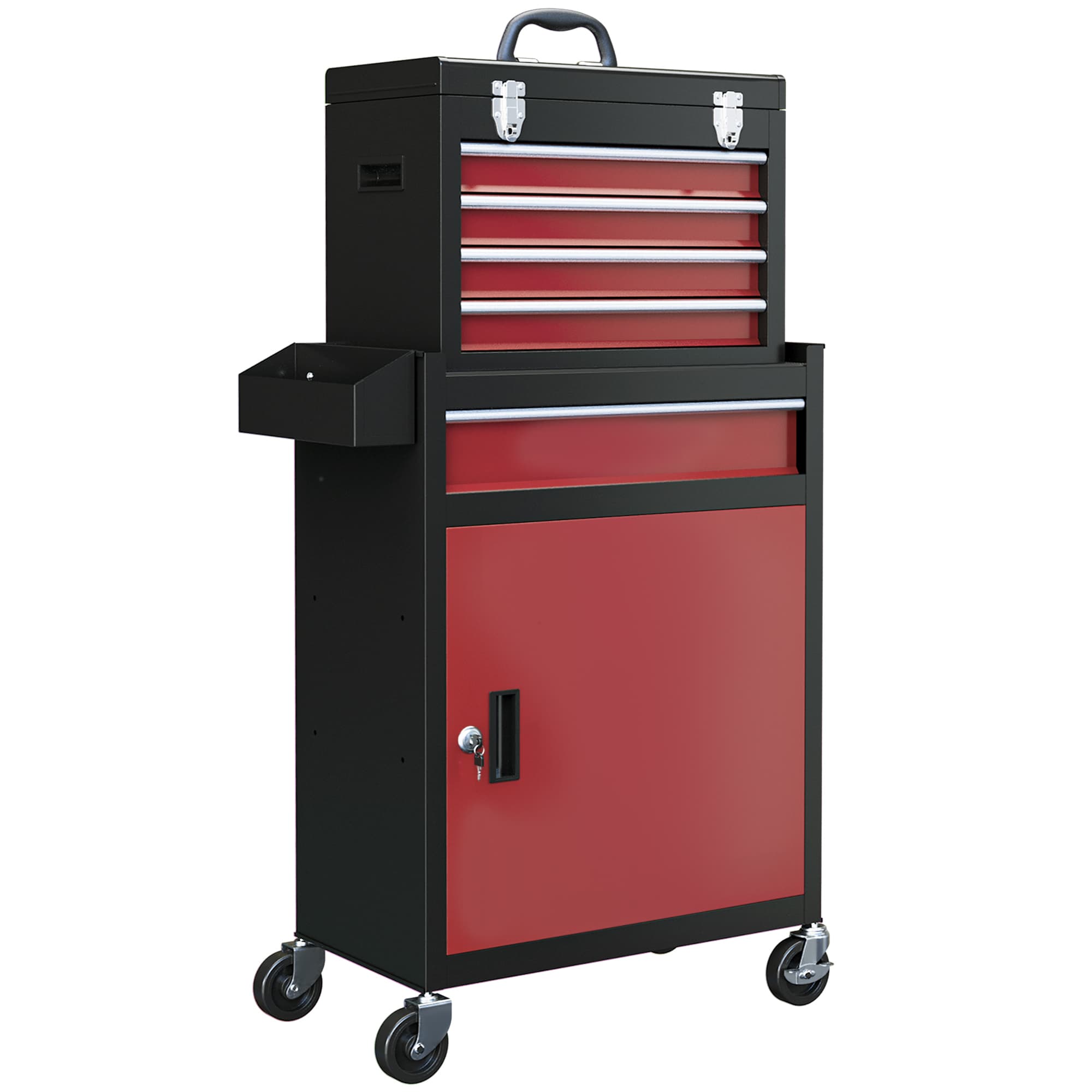 HOMCOM Rolling Tool Cabinet on Wheels w/ 5 Drawers & Lockable Cabinet, Portable Top Tool Chest & Roller Cabinet Combo for Workshop, Home | Aosom UK