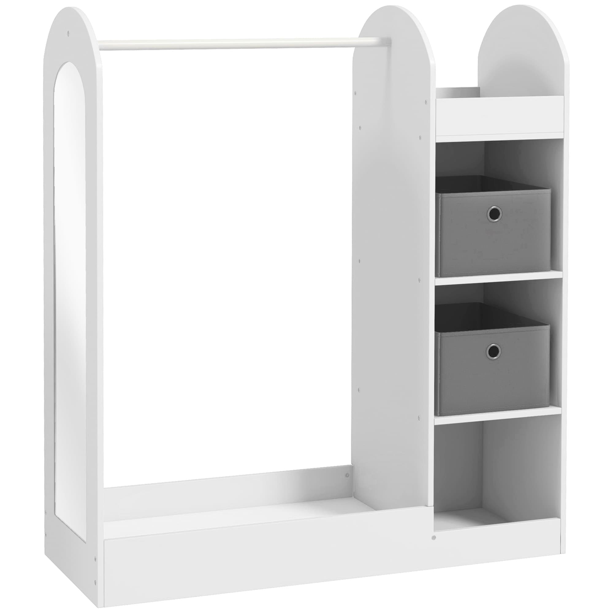 AIYAPLAY Kids Clothes Rail with Storage Shelf, Boxes, Mirror for Bedroom, Nursery, White | Aosom UK