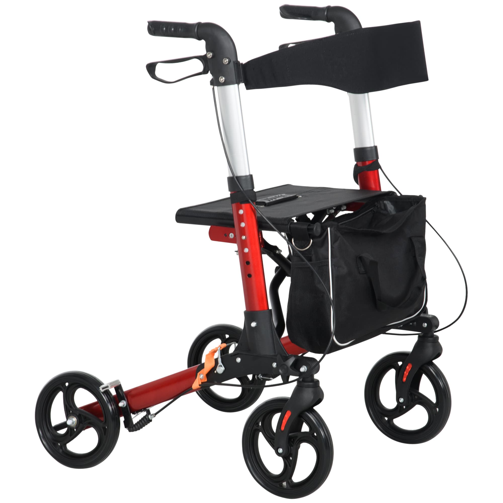 HOMCOM Folding Rollator Walker w/ Seat & Backrest, Lightweight Walking Frame w/ 6 Adjustable Handle Height, Aluminum rallator, Red | Aosom UK