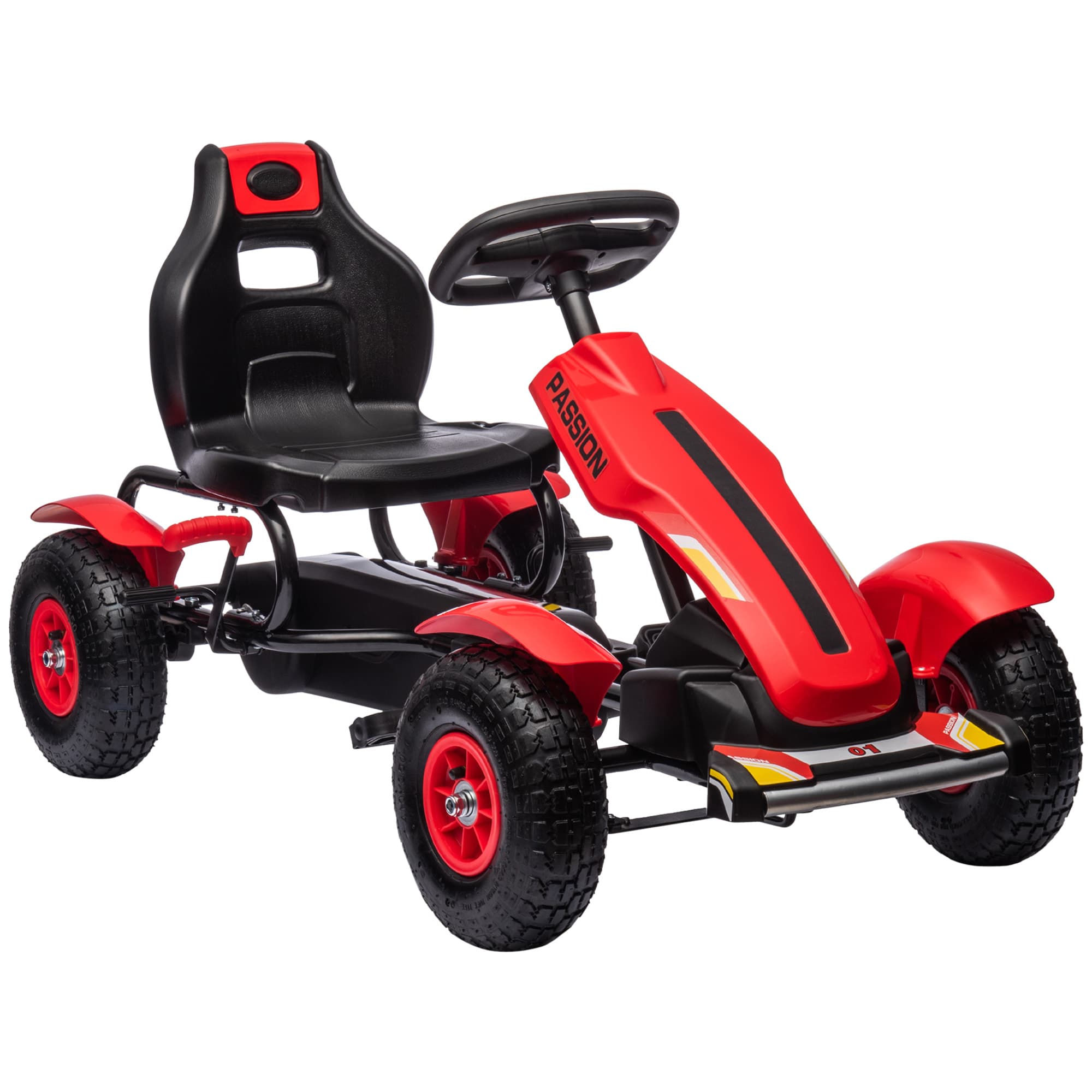 HOMCOM Children Pedal Go Kart, Kids Ride On Racer with Adjustable Seat, Pneumatic Tyres, Handbrake, for 5-12 Years, Red | Aosom UK