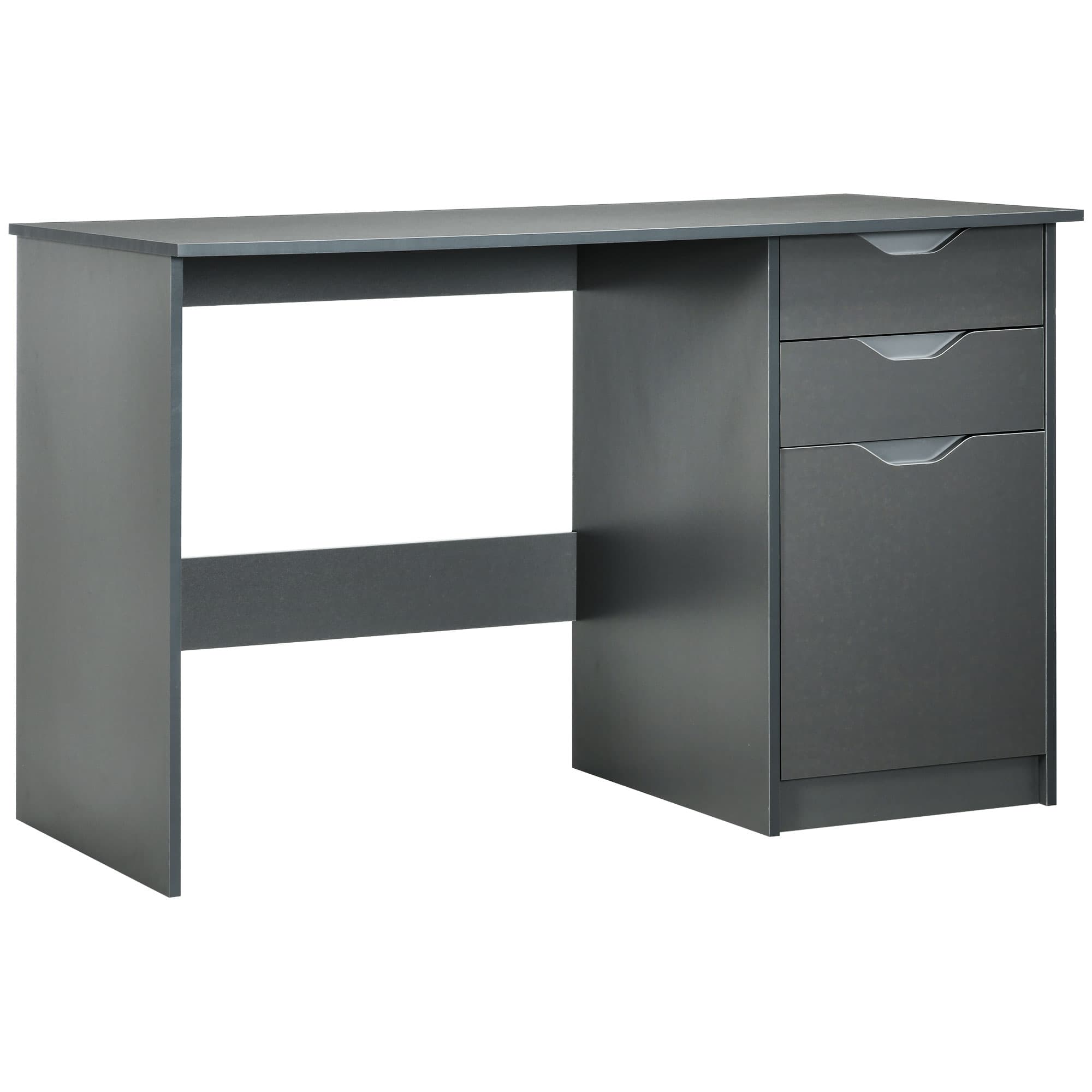 HOMCOM High Gloss Computer Desk with Drawers, Modern Writing Workstation with Storage Cabinet, PC Study Table for Home, Office, Study, Grey | Aosom UK